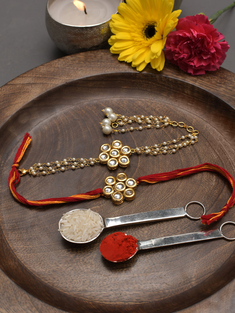 Handmade Kundan Rakhi & Lumba Set- Set Of 2
