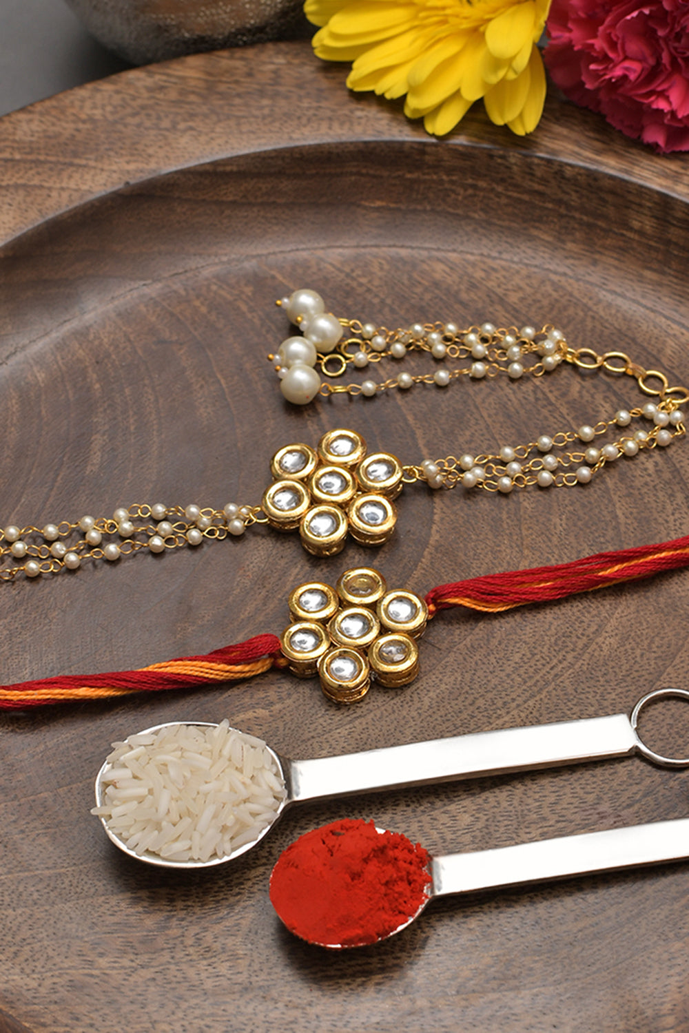 Handmade Kundan Rakhi & Lumba Set- Set Of 2