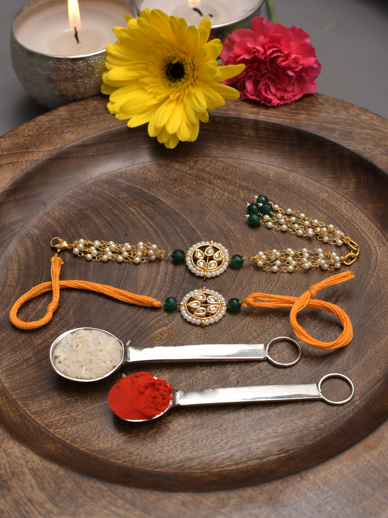 Handmade Kundan Rakhi & Lumba Set- Set Of 2