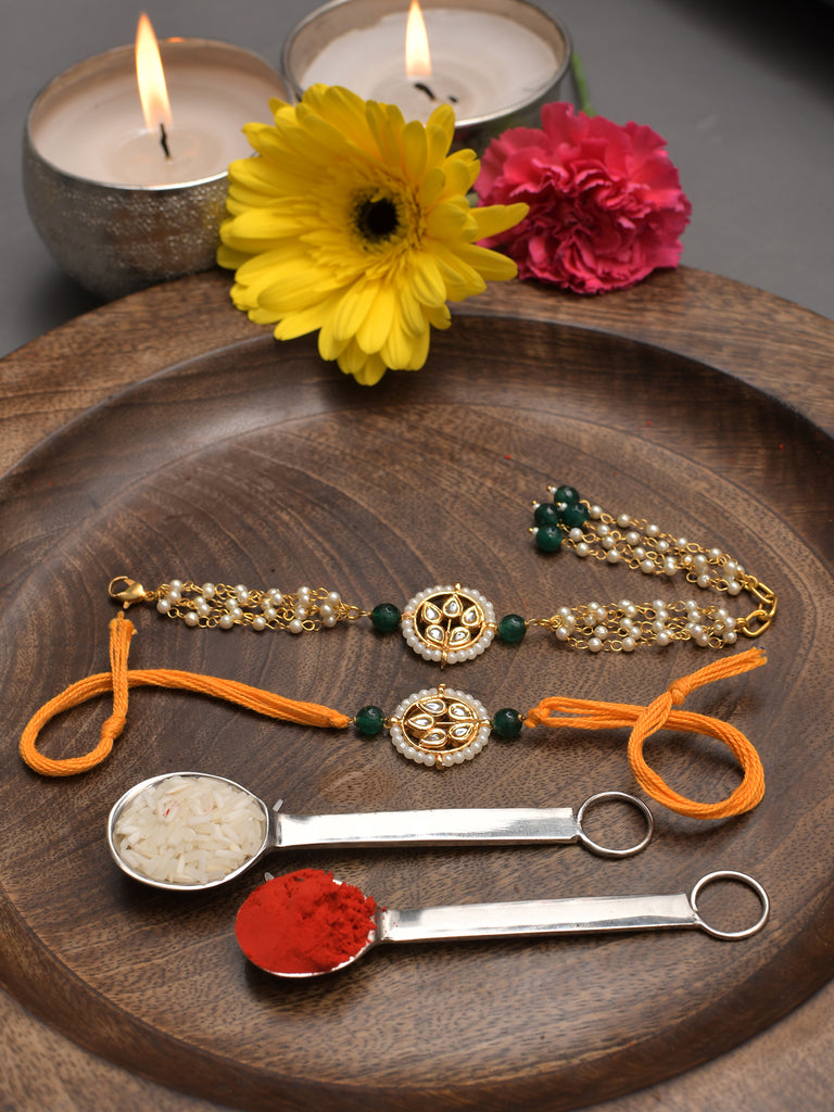 Handmade Kundan Rakhi & Lumba Set- Set Of 2