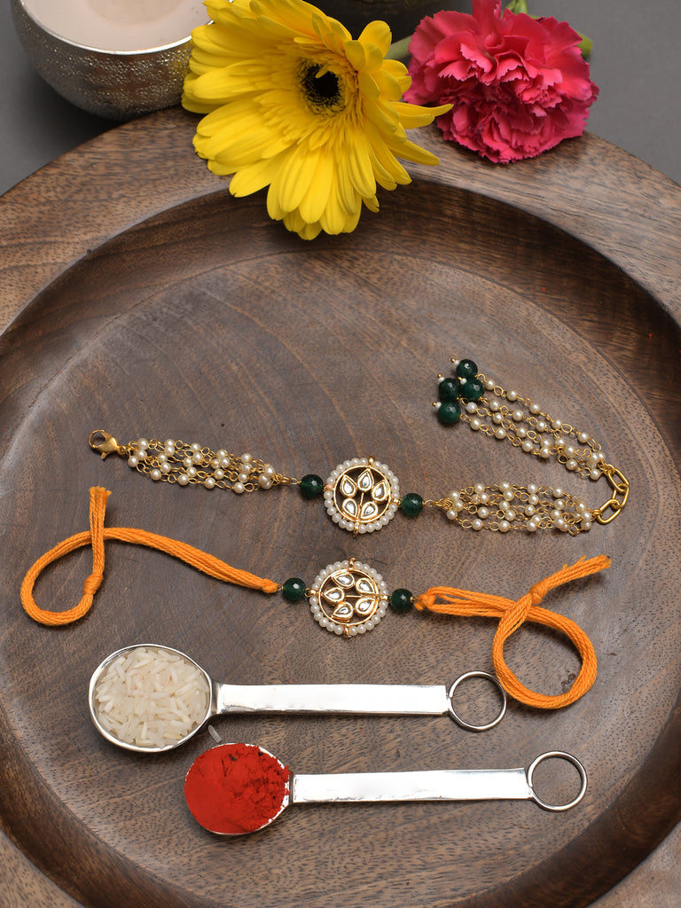 Handmade Kundan Rakhi & Lumba Set- Set Of 2