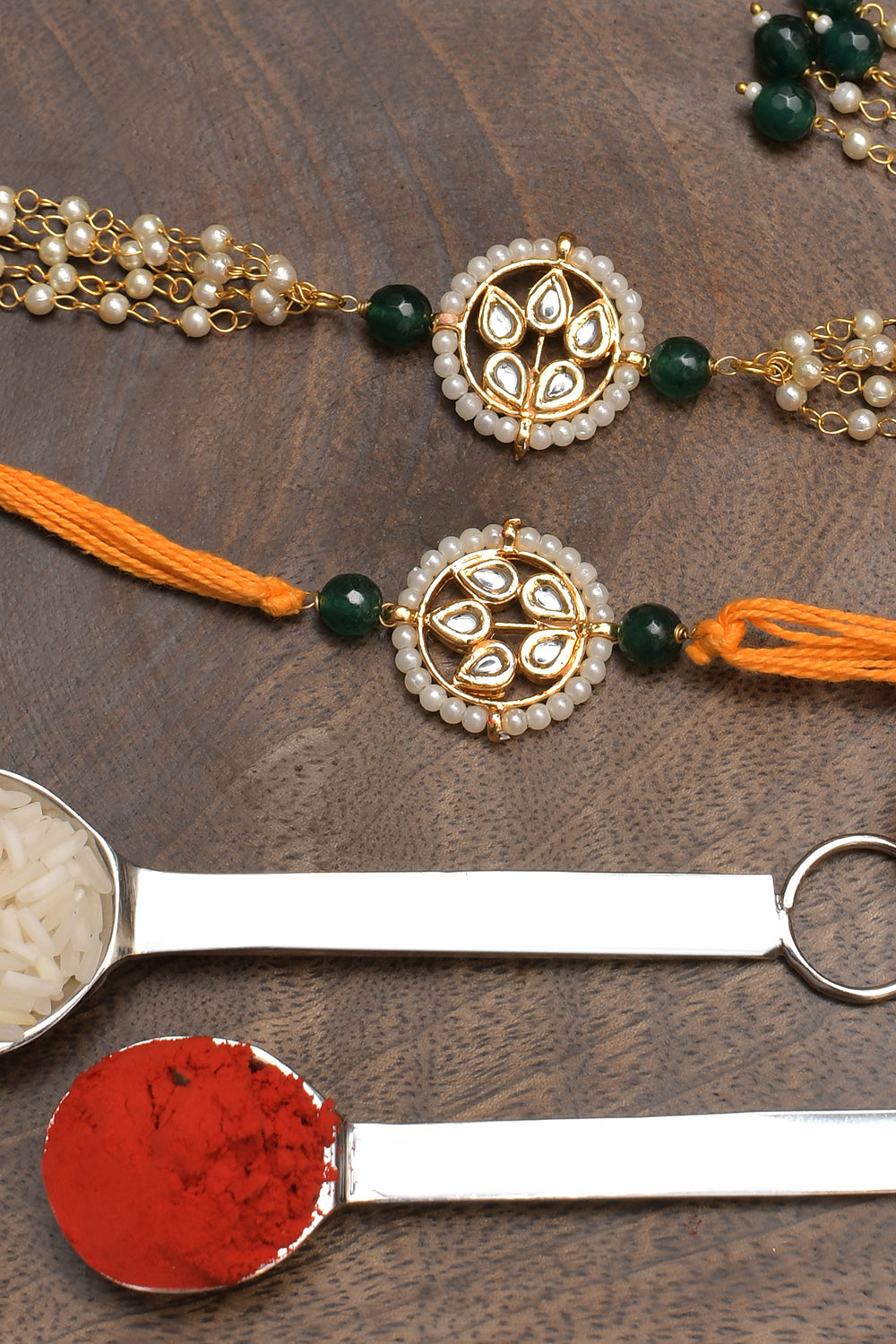Handmade Kundan Rakhi & Lumba Set- Set Of 2