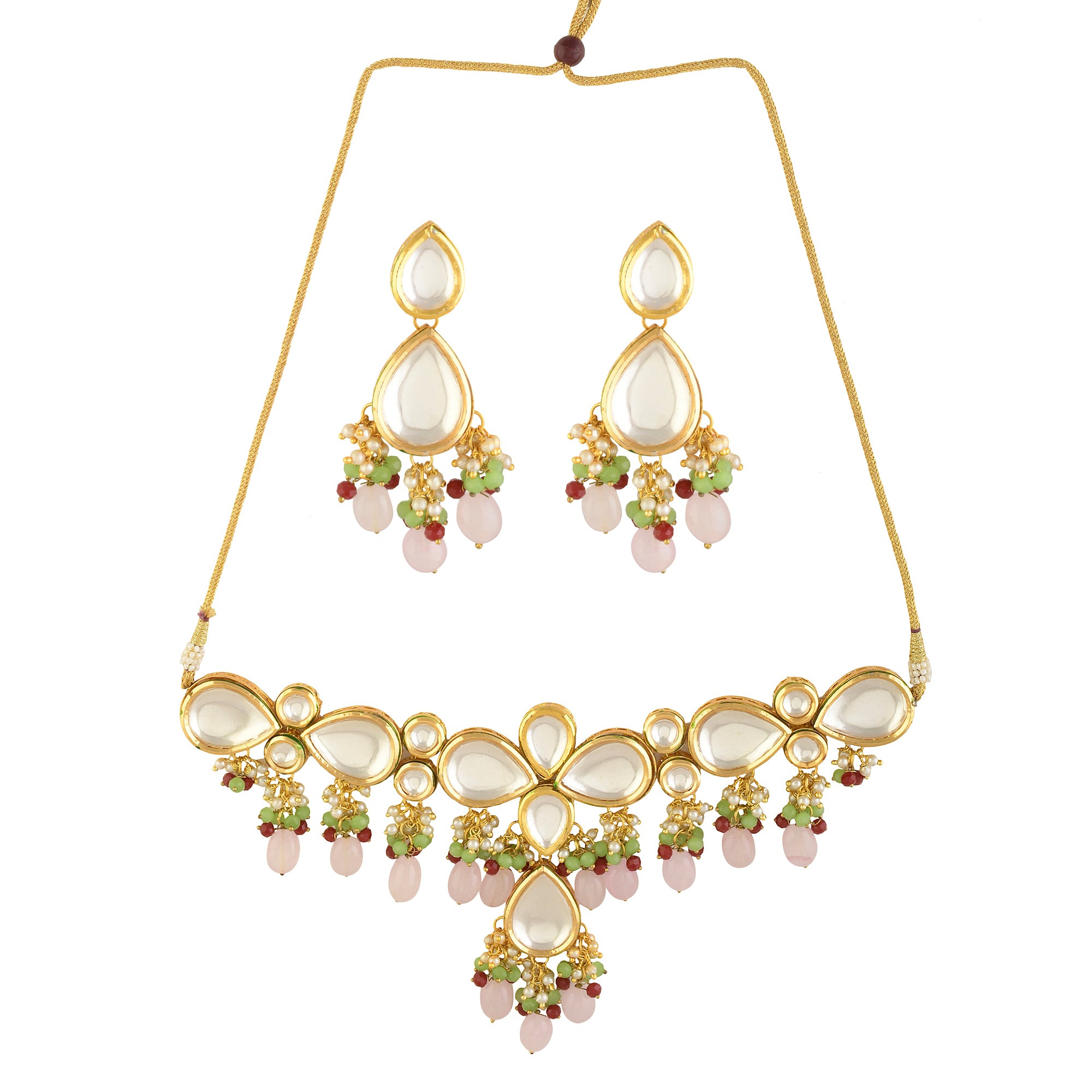 Women's  Handcrafted Kundan pastel beaded necklace with earrings - Femizen