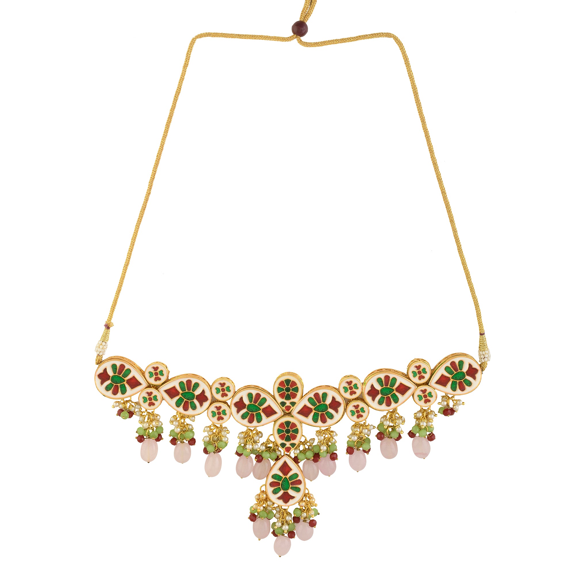 Women's  Handcrafted Kundan pastel beaded necklace with earrings - Femizen