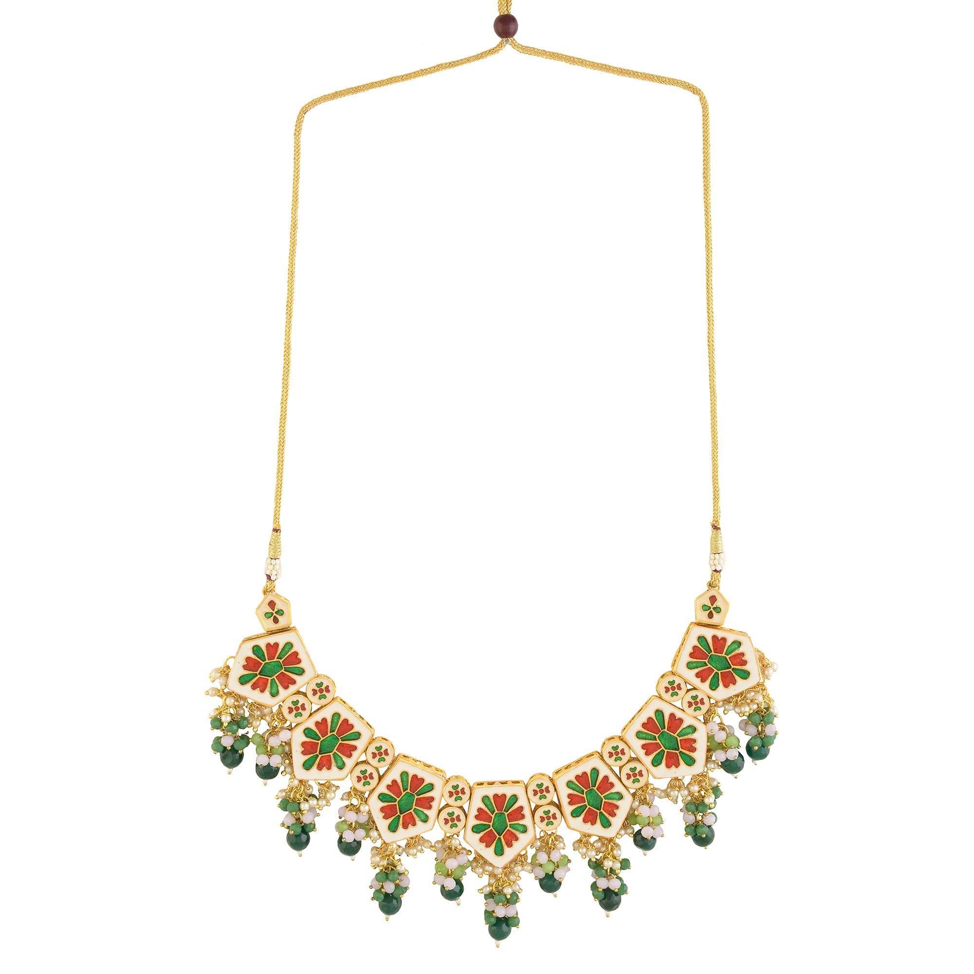 Women's  Green Gold toned Handcrafted Kundan necklace set - Femizen