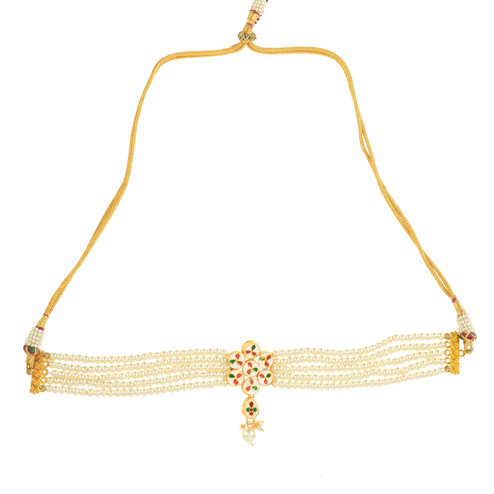 Women's  Pearl beaded Kundan floral choker necklace with earrings - Femizen