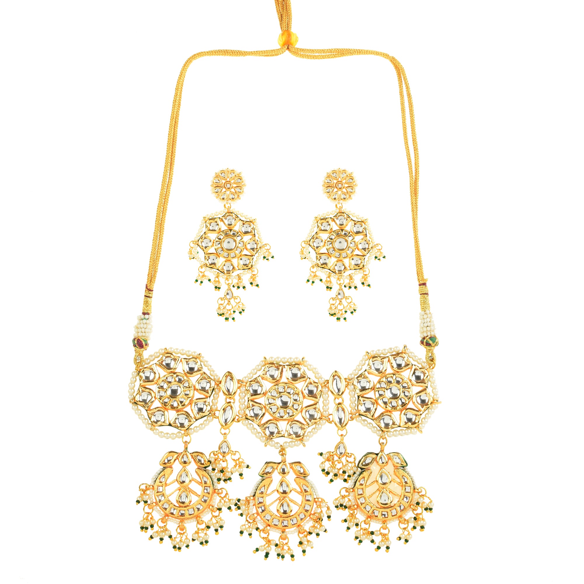Women's  Kundan inspired pearl necklace with earrings - Femizen