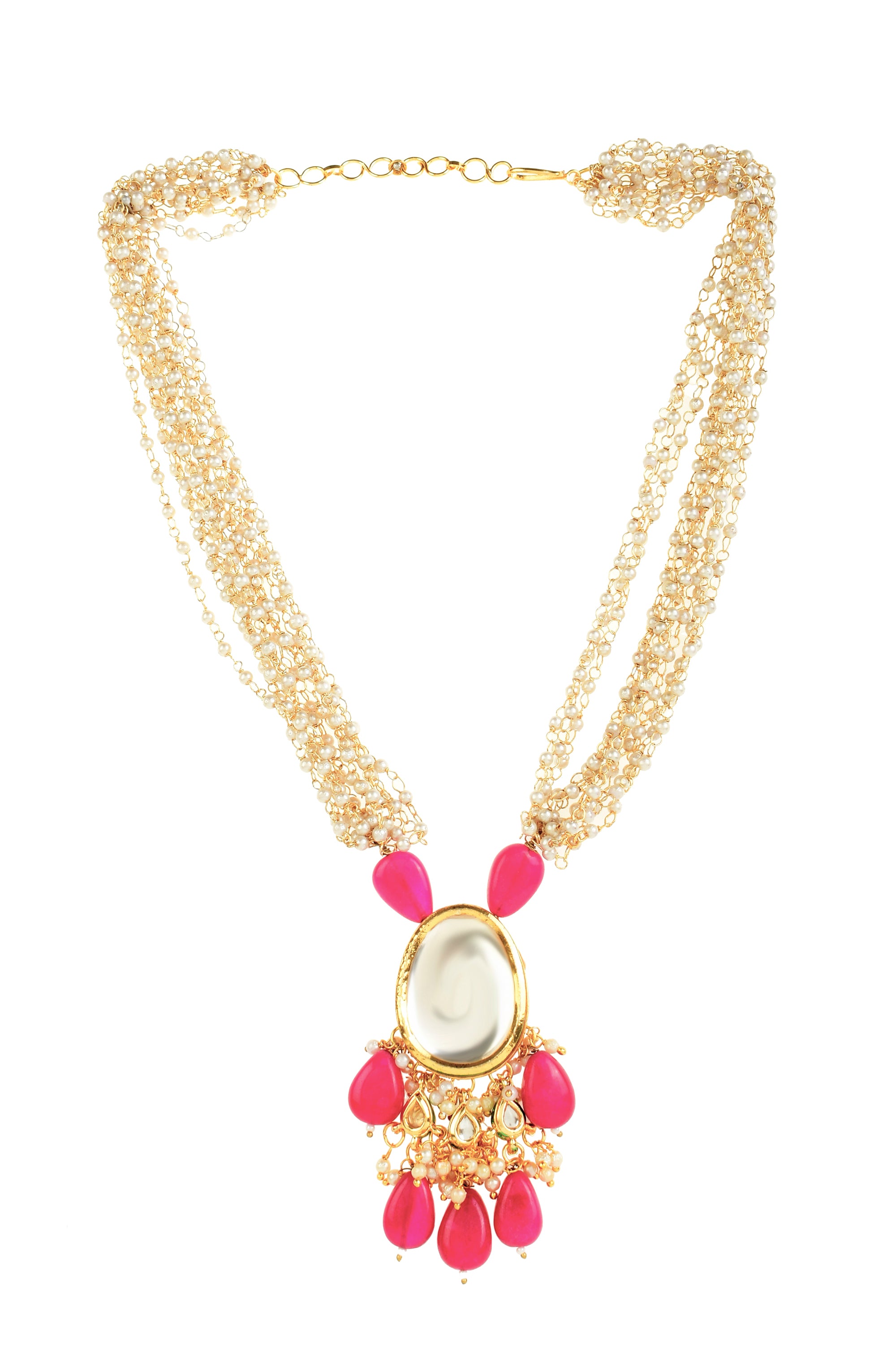 Women's  Ruby beaded Kundan necklace with earrings   - Femizen