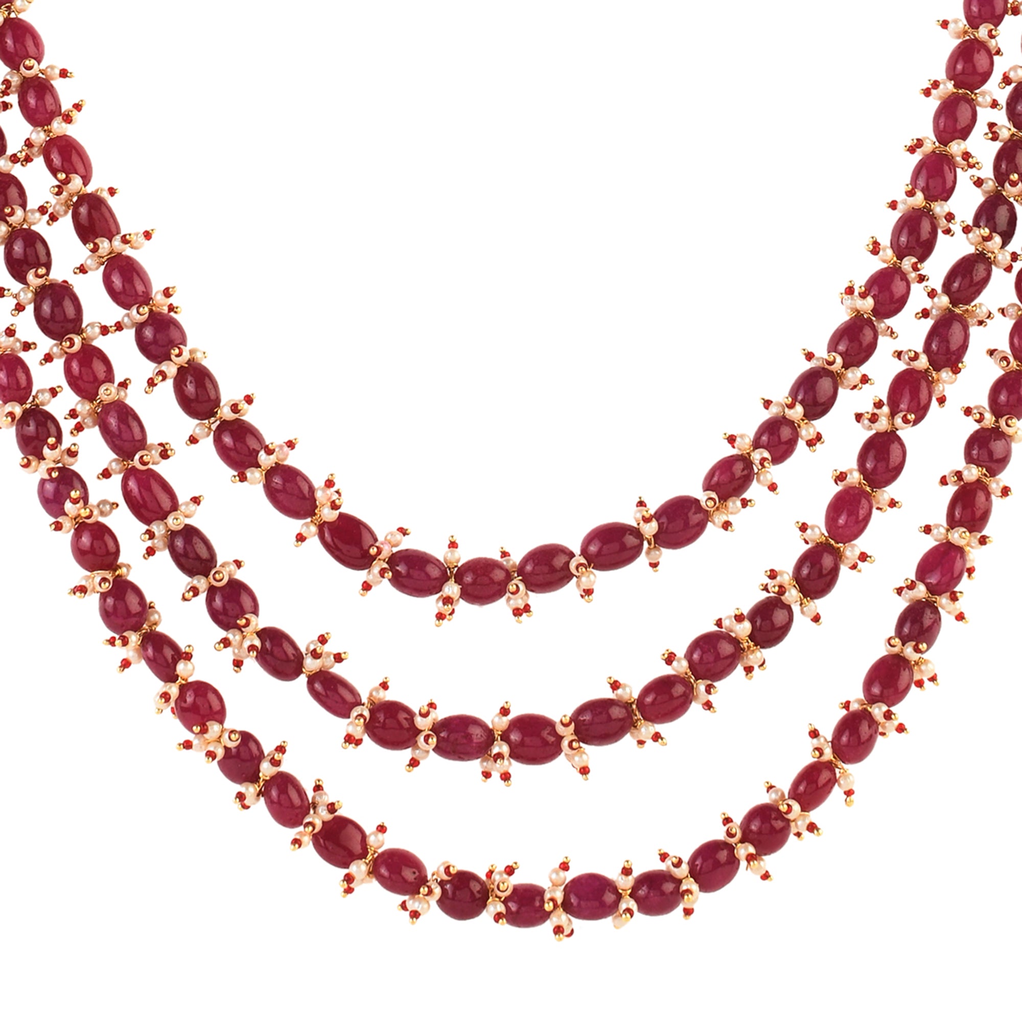 Women's  Ruby Beaded Necklace With Pearls
 - Femizen