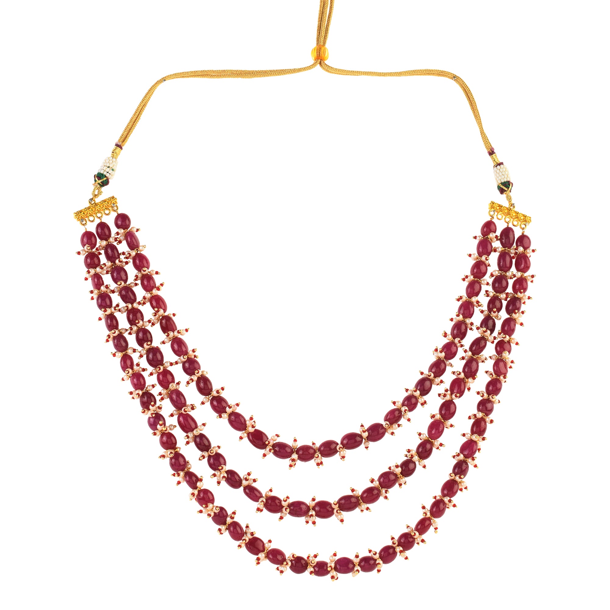 Women's  Ruby Beaded Necklace With Pearls
 - Femizen