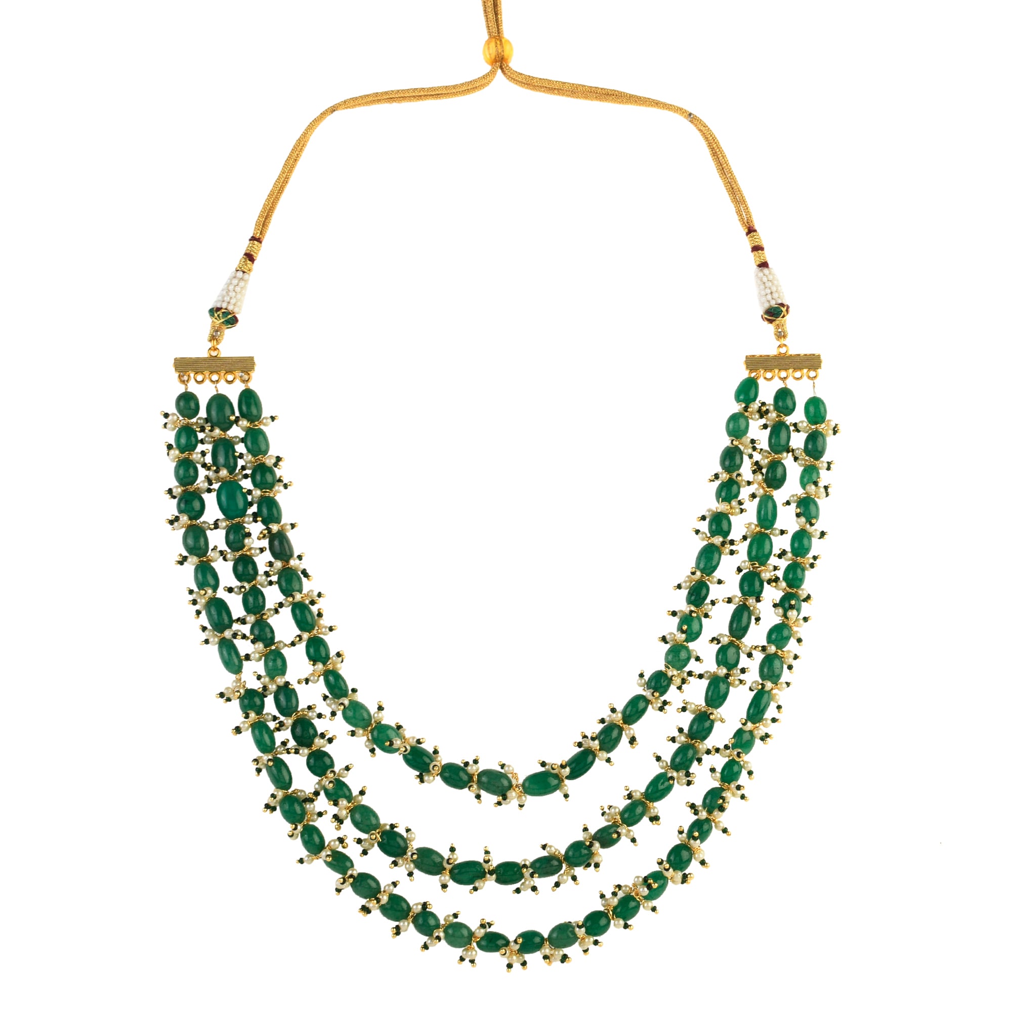 Women's  Emerald Beaded Necklace With Pearls
 - Femizen