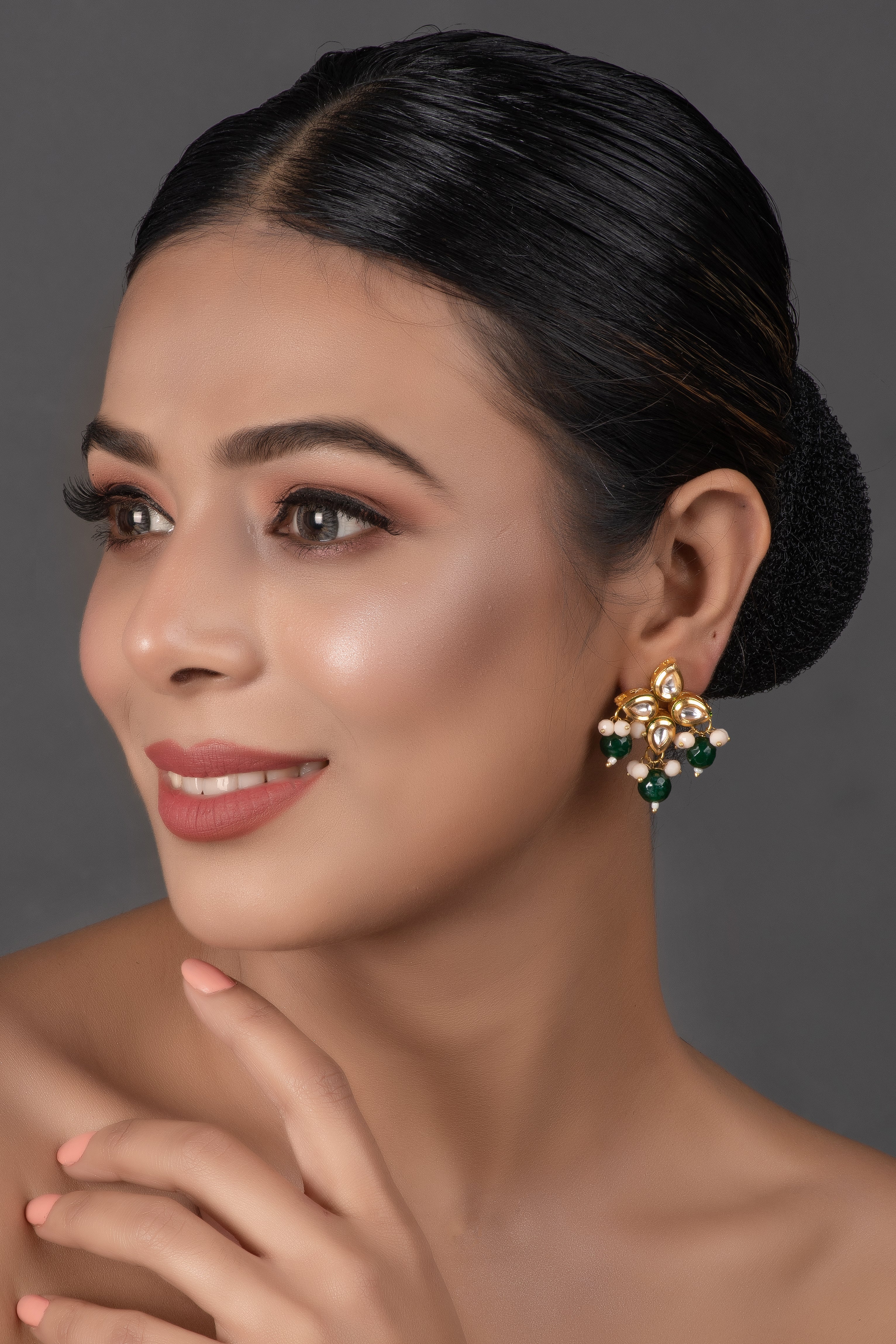 Women's  Green  beaded Kundan inspired earrings - Femizen
