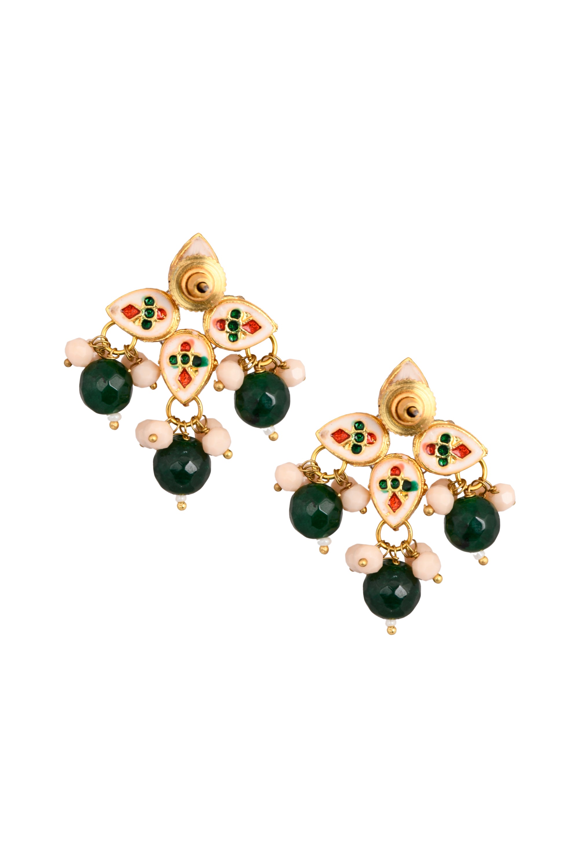 Women's  Green  beaded Kundan inspired earrings - Femizen