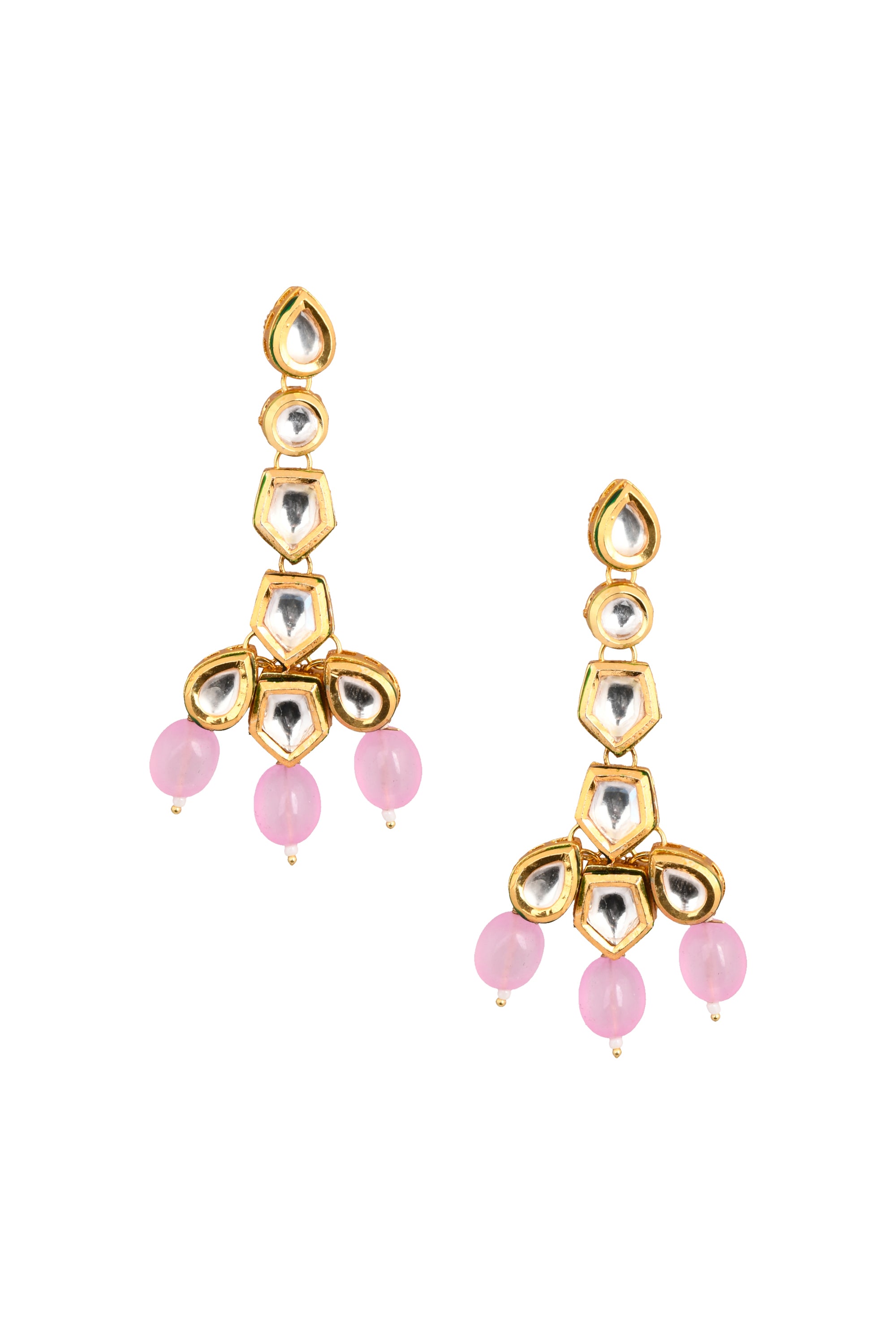 Women's  Pink Gold tone Handcrafted Kundan Earrings - Femizen