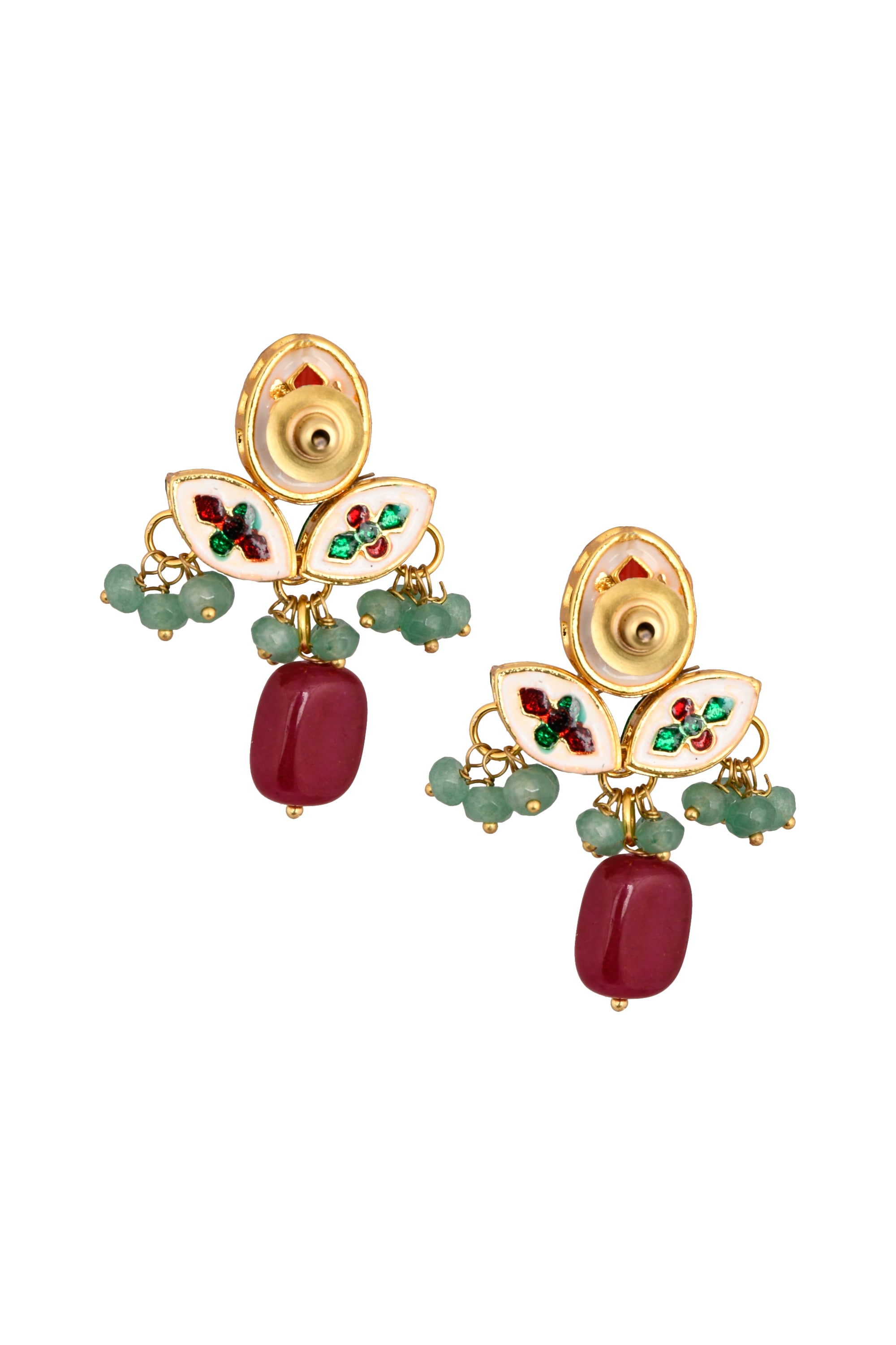 Women's  Green Ruby  beaded Kundan inspired earrings - Femizen