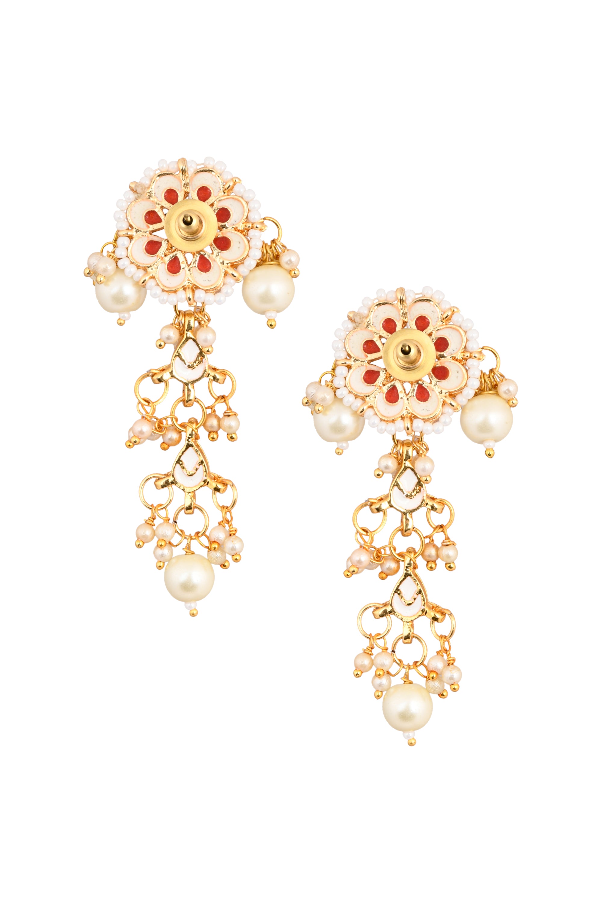 Women's  Gold tone Pearl beaded kundan contemporary earrings - Femizen