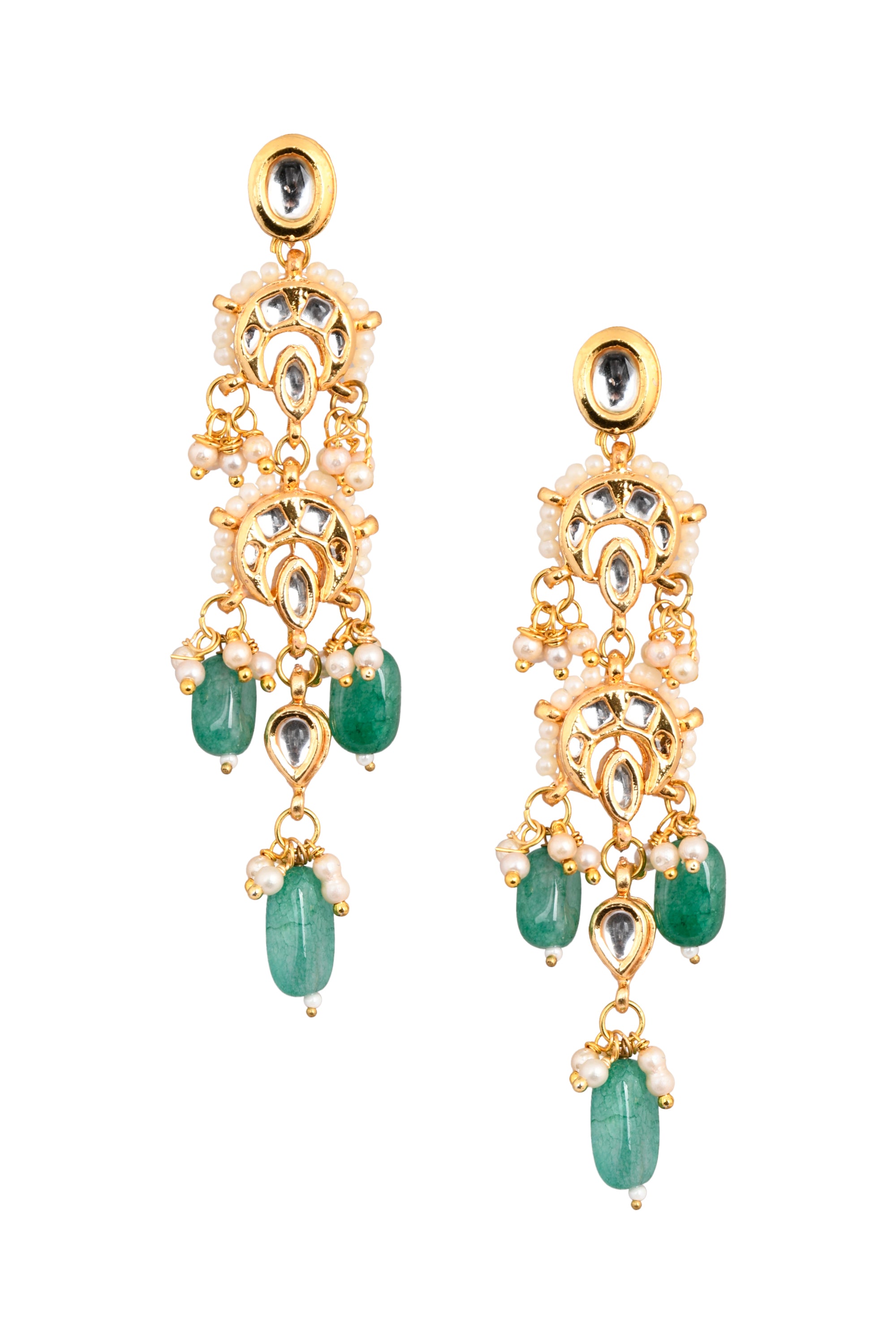 Women's  Emerald beaded Kundan contemporary earrings - Femizen