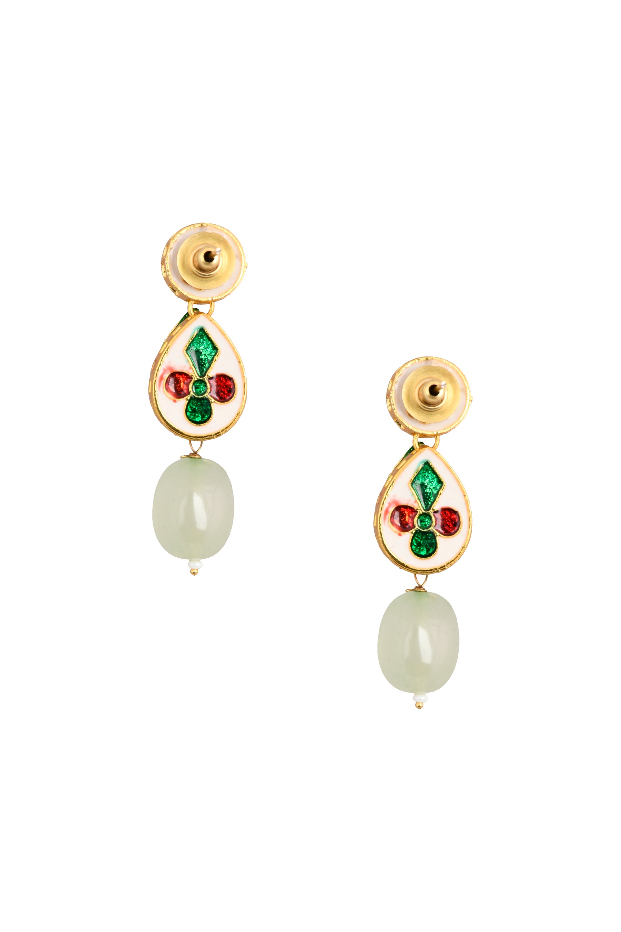 Women's  Ivory beaded Gold tone kundan earrings - Femizen