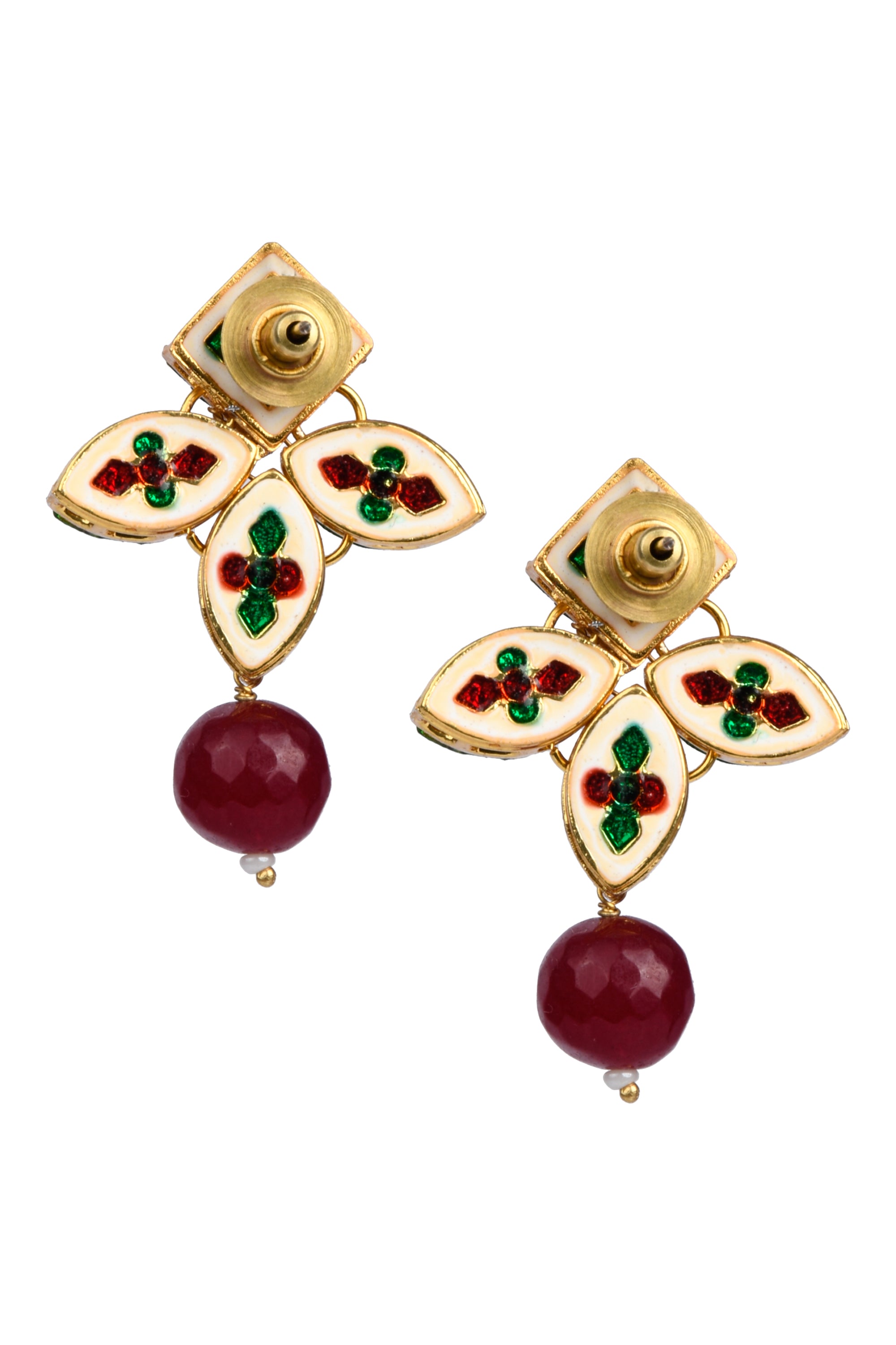 Women's  Classic Ruby beaded  Gold Tone Kundan Inspired earrings - Femizen
