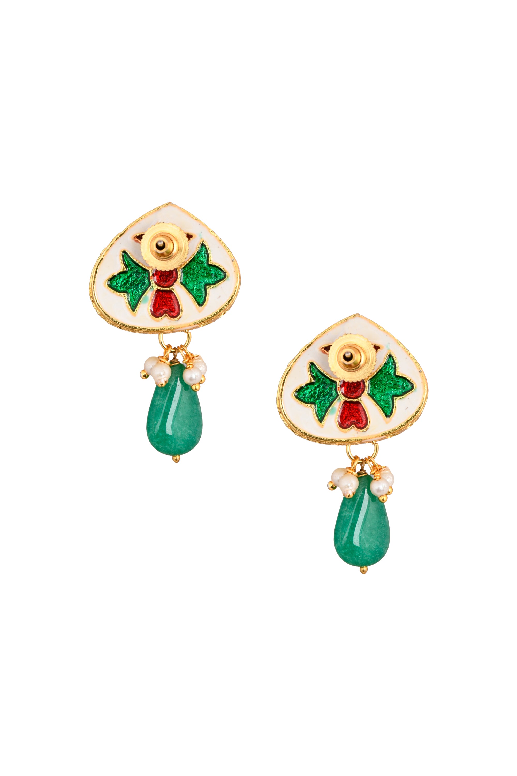 Women's  Gold tone Emerald beaded kundan contemporary studs - Femizen