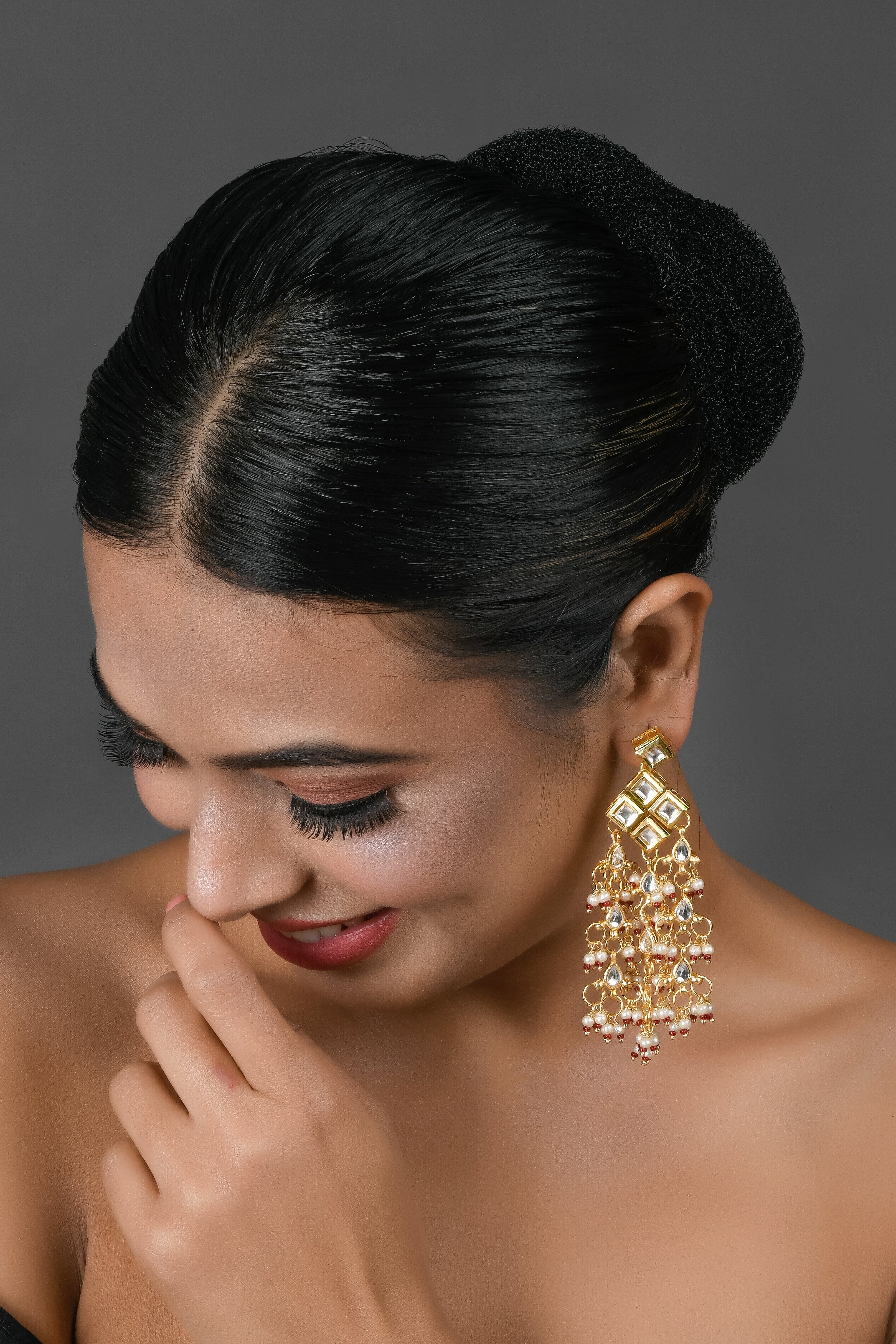 Women's  Kundan drop tassled earrings - Femizen