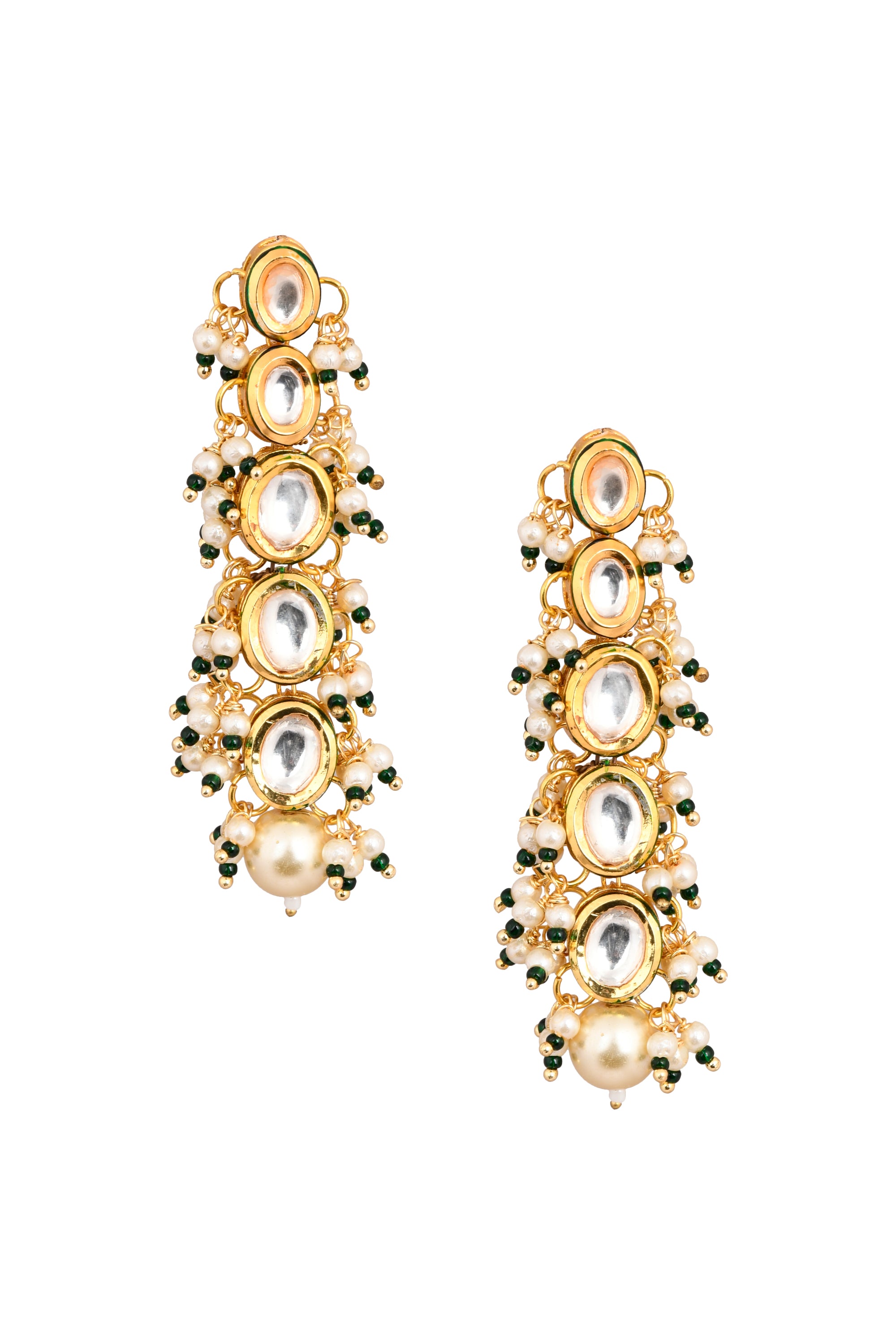 Women's  Gold tone Pearl beaded kundan earrings - Femizen