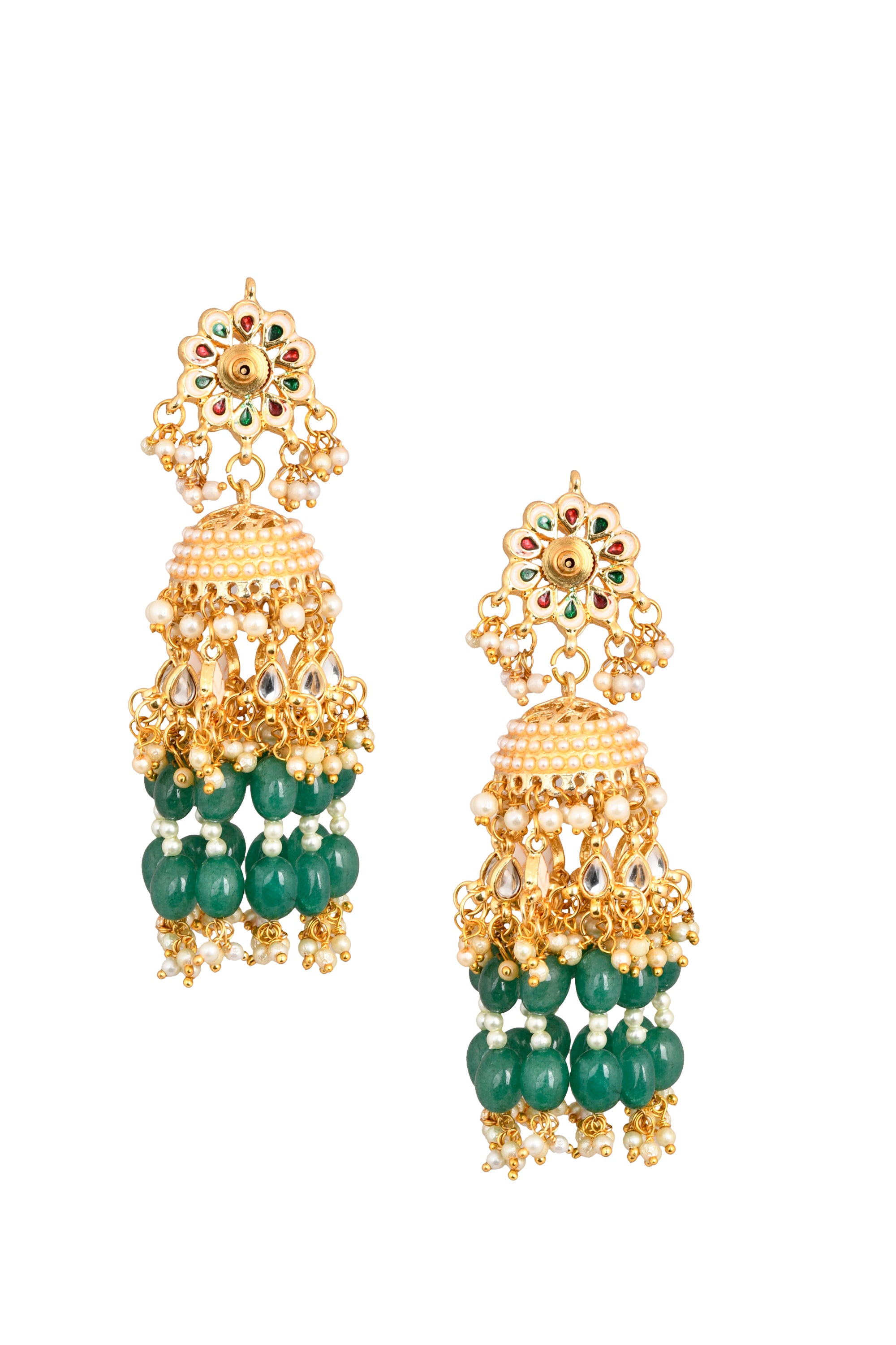 Women's  Emerald & Pearl beaded Jhumki - Femizen