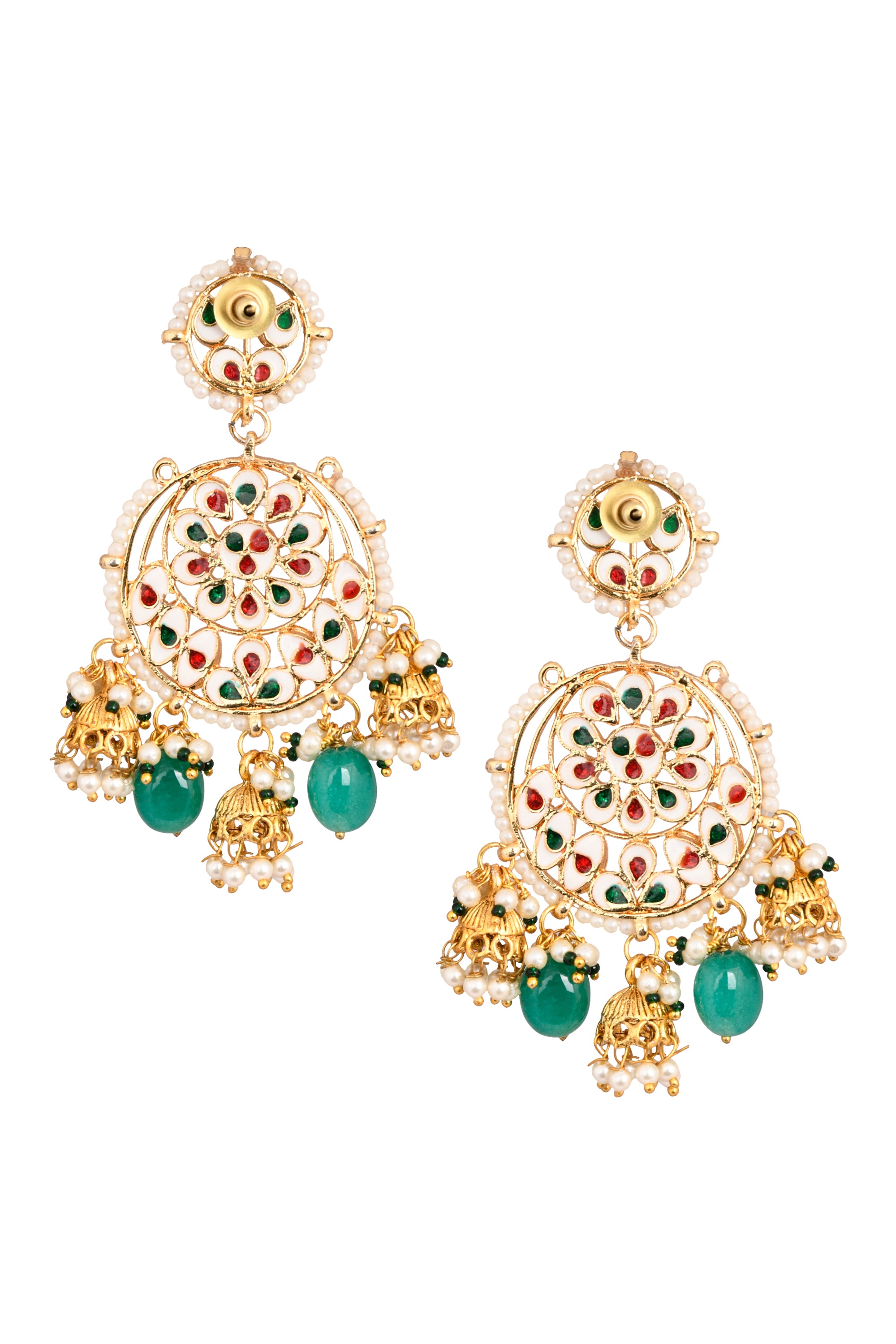 Women's  Floral Kundan earrings with hanging jhumki - Femizen