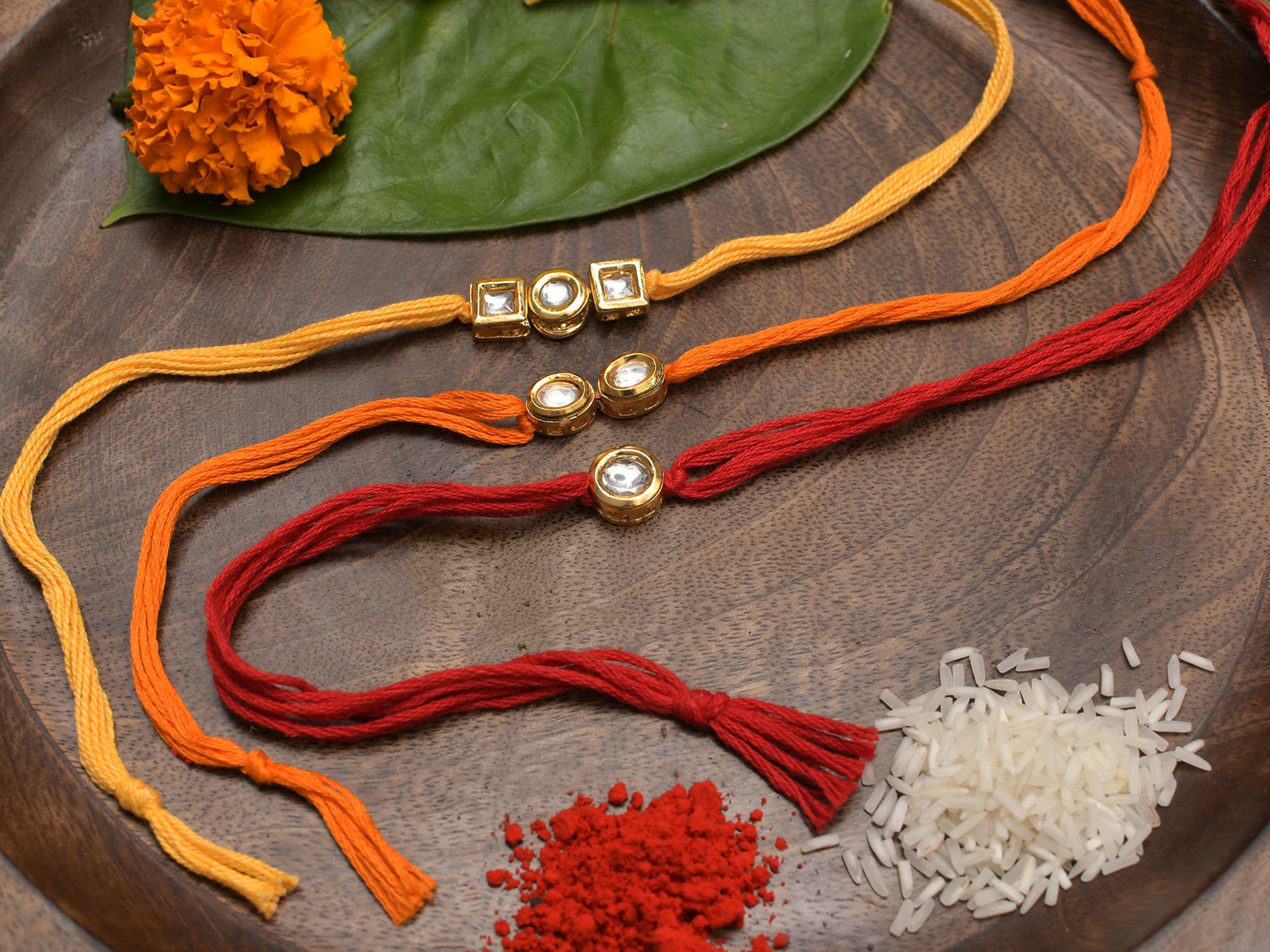 Kundan Handmade Rakhi- Set Of 3