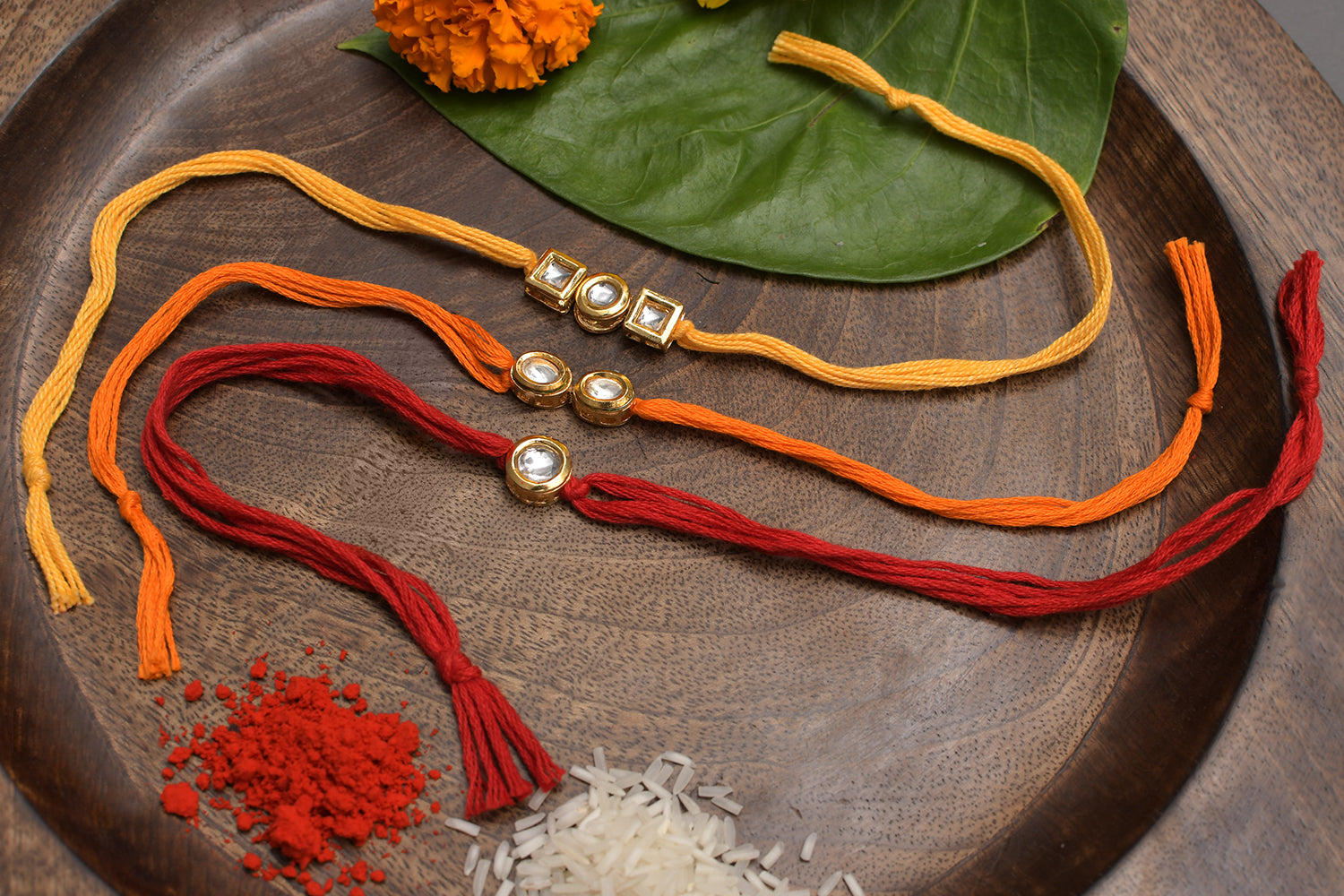 Kundan Handmade Rakhi- Set Of 3