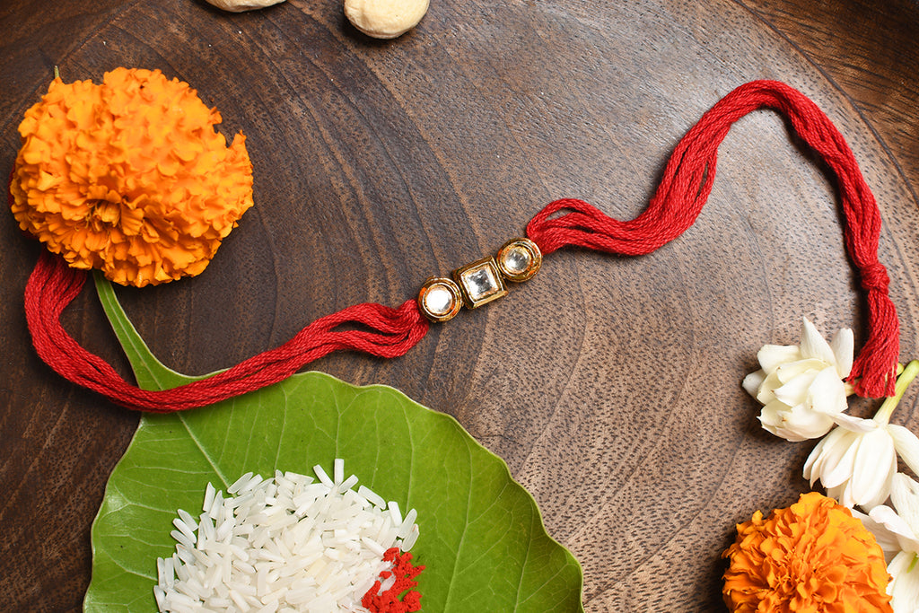 Red Gold Tone Kundan Rakhi