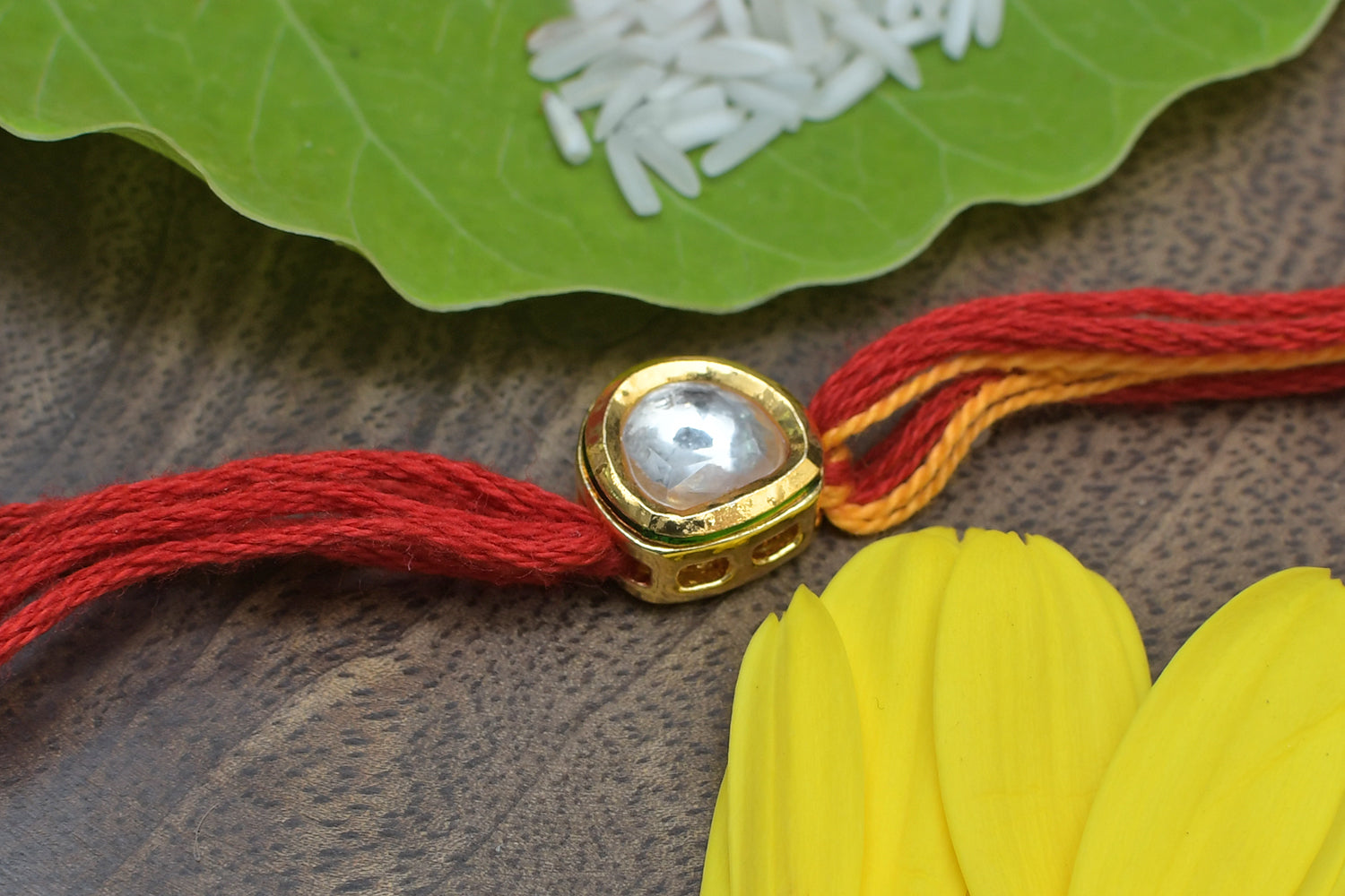Red Yellow Gold Tone Kundan Rakhi