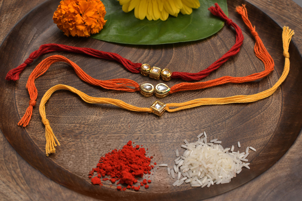 Kundan Handmade Rakhi- Set Of 3
