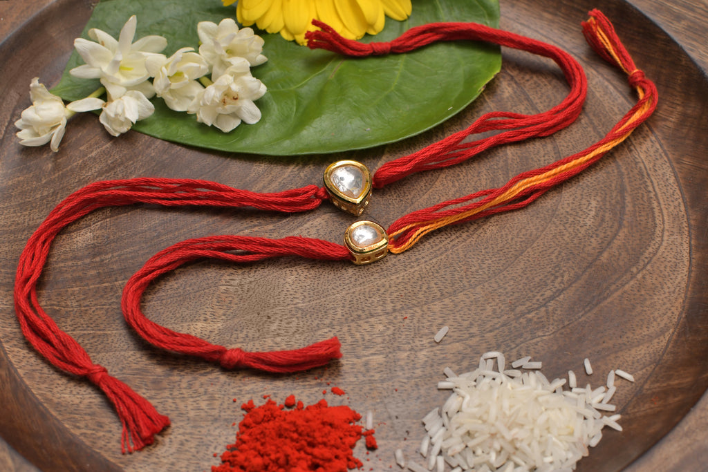 Kundan And Pearl Handmade Rakhi- Set Of 2