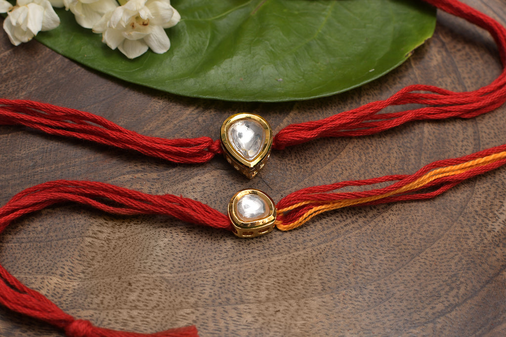 Kundan And Pearl Handmade Rakhi- Set Of 2