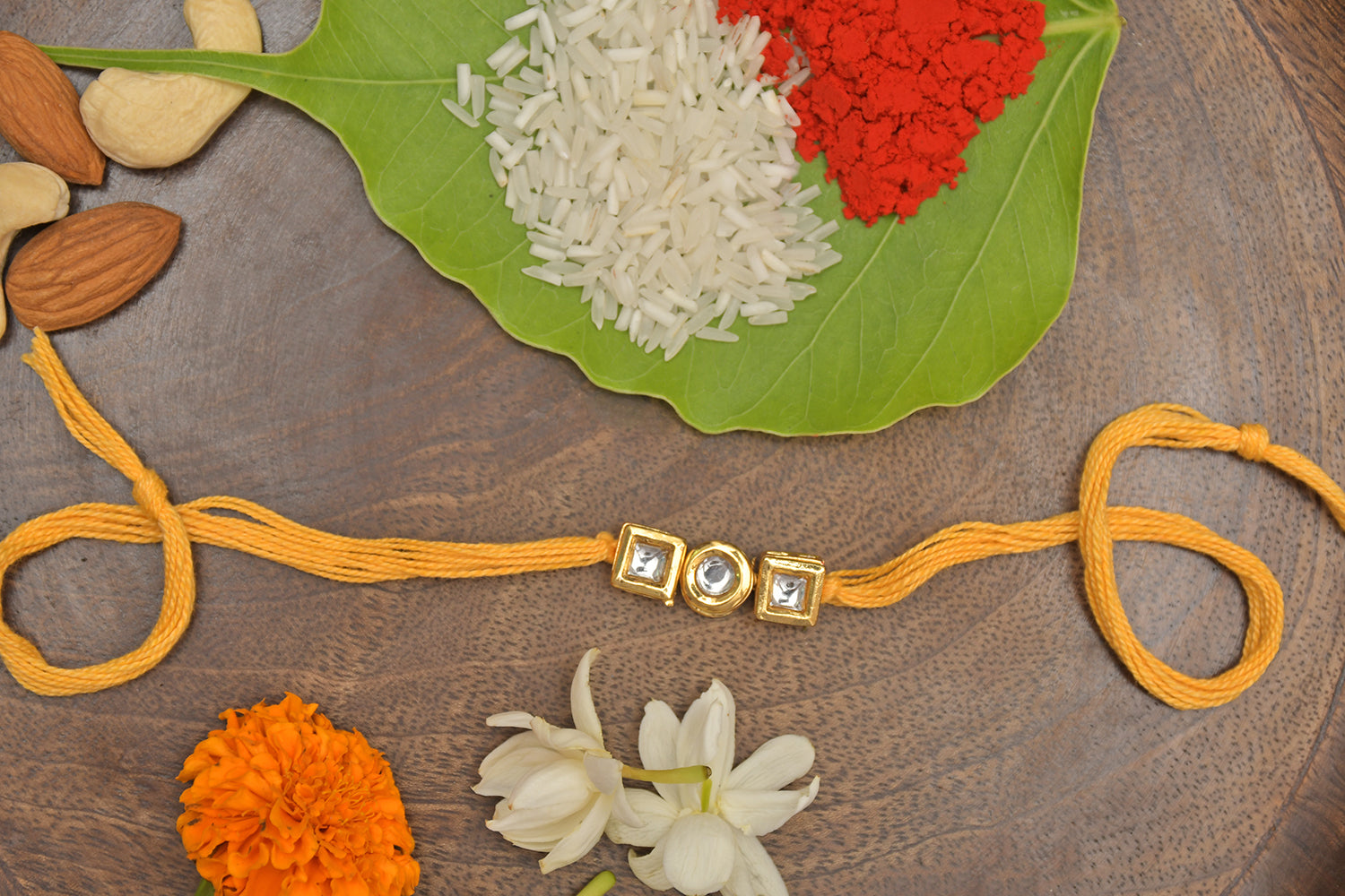 Yellow Gold Tone Kundan Rakhi