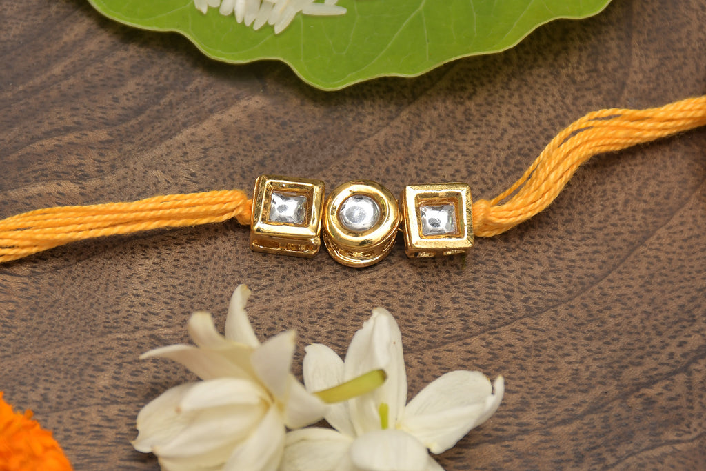 Yellow Gold Tone Kundan Rakhi