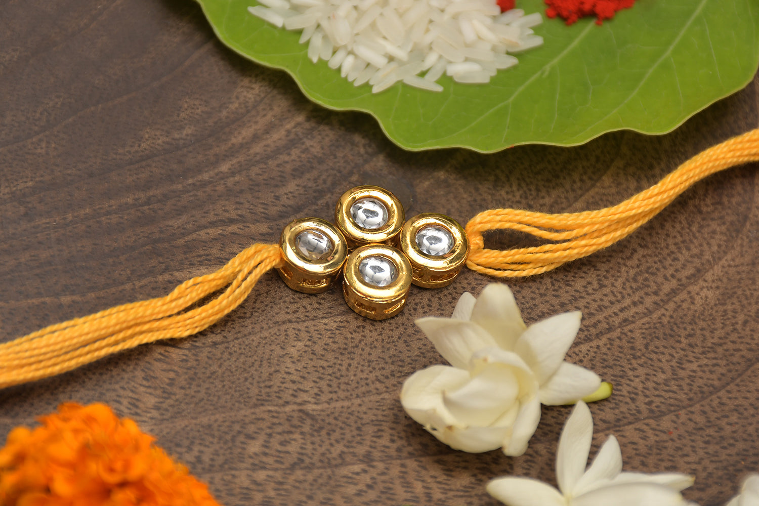 Yellow Gold Tone Kundan Rakhi