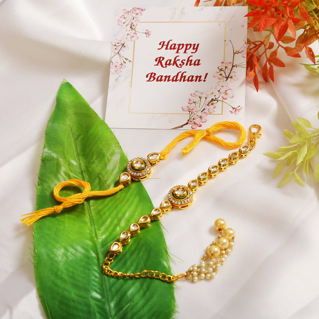 Handcrafted Kundan Rakhi & Lumba Set- Set Of 2