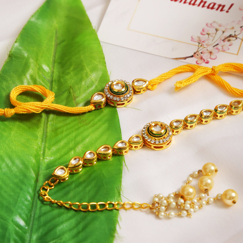 Handcrafted Kundan Rakhi & Lumba Set- Set Of 2
