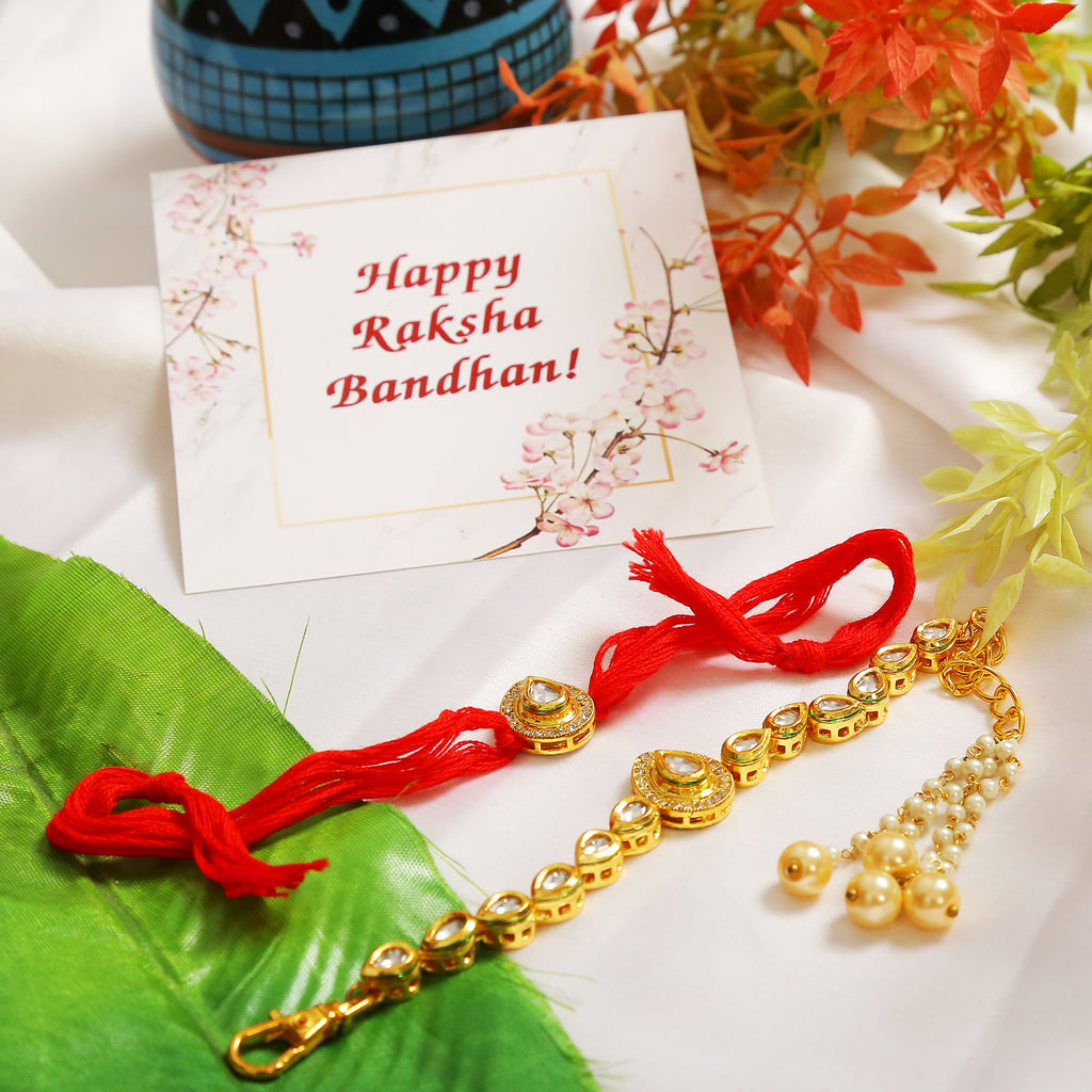 Handcrafted Kundan Rakhi & Lumba Set- Set Of 2