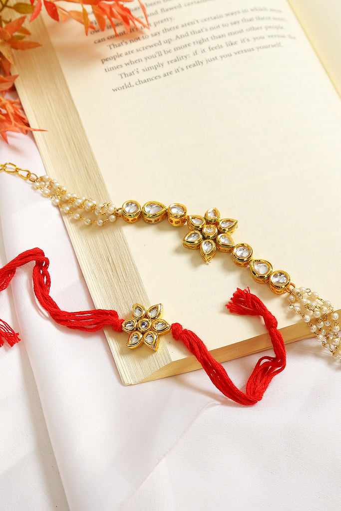 Handcrafted Floral Kundan Rakhi & Lumba Set-Set Of 2