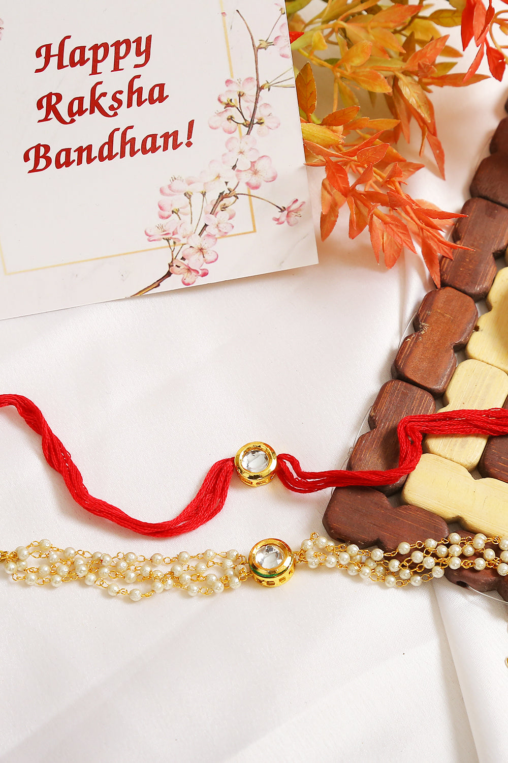 Handcrafted Floral Kundan Rakhi & Lumba Set-Set Of 2
