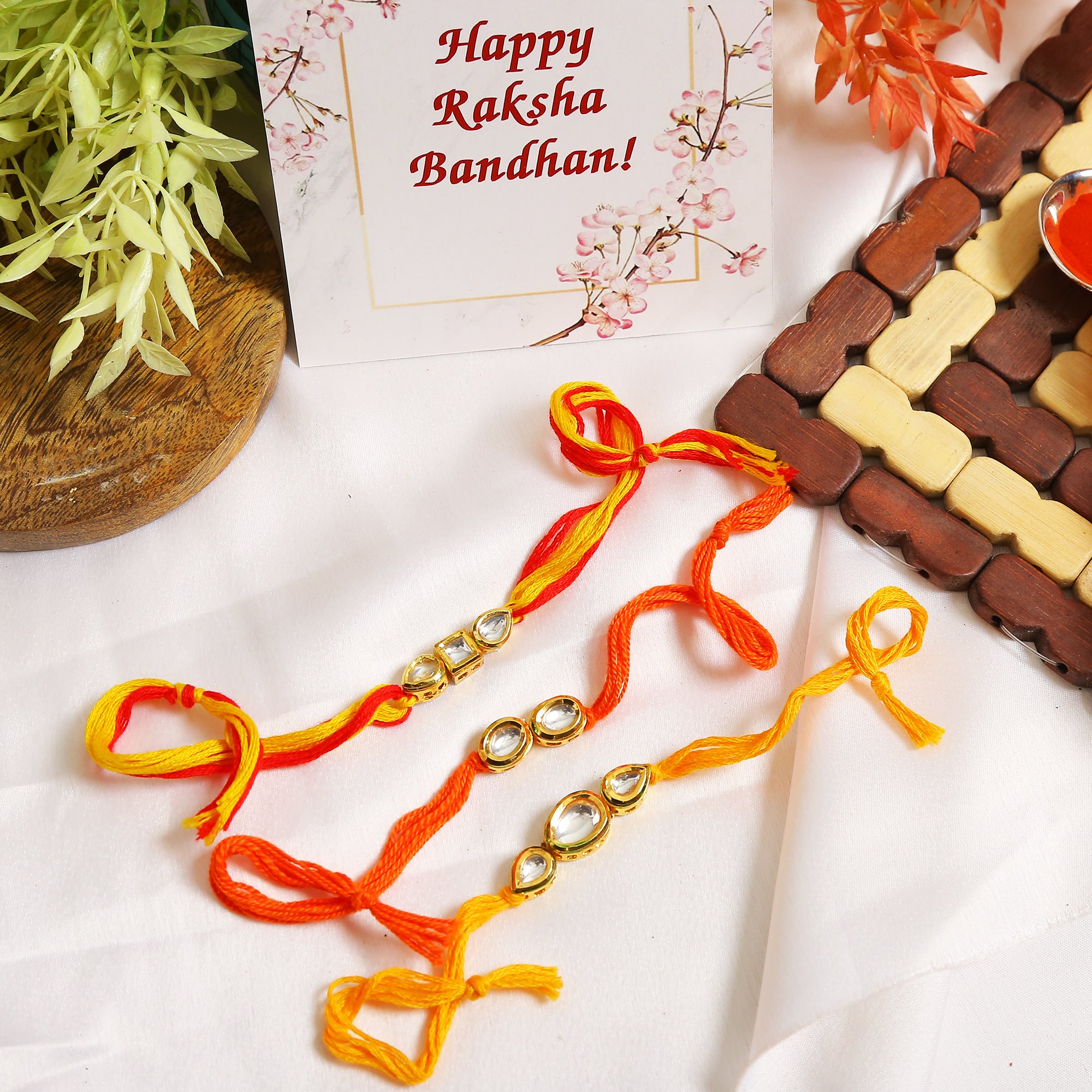 Kundan Handmade Rakhi- Set Of 3