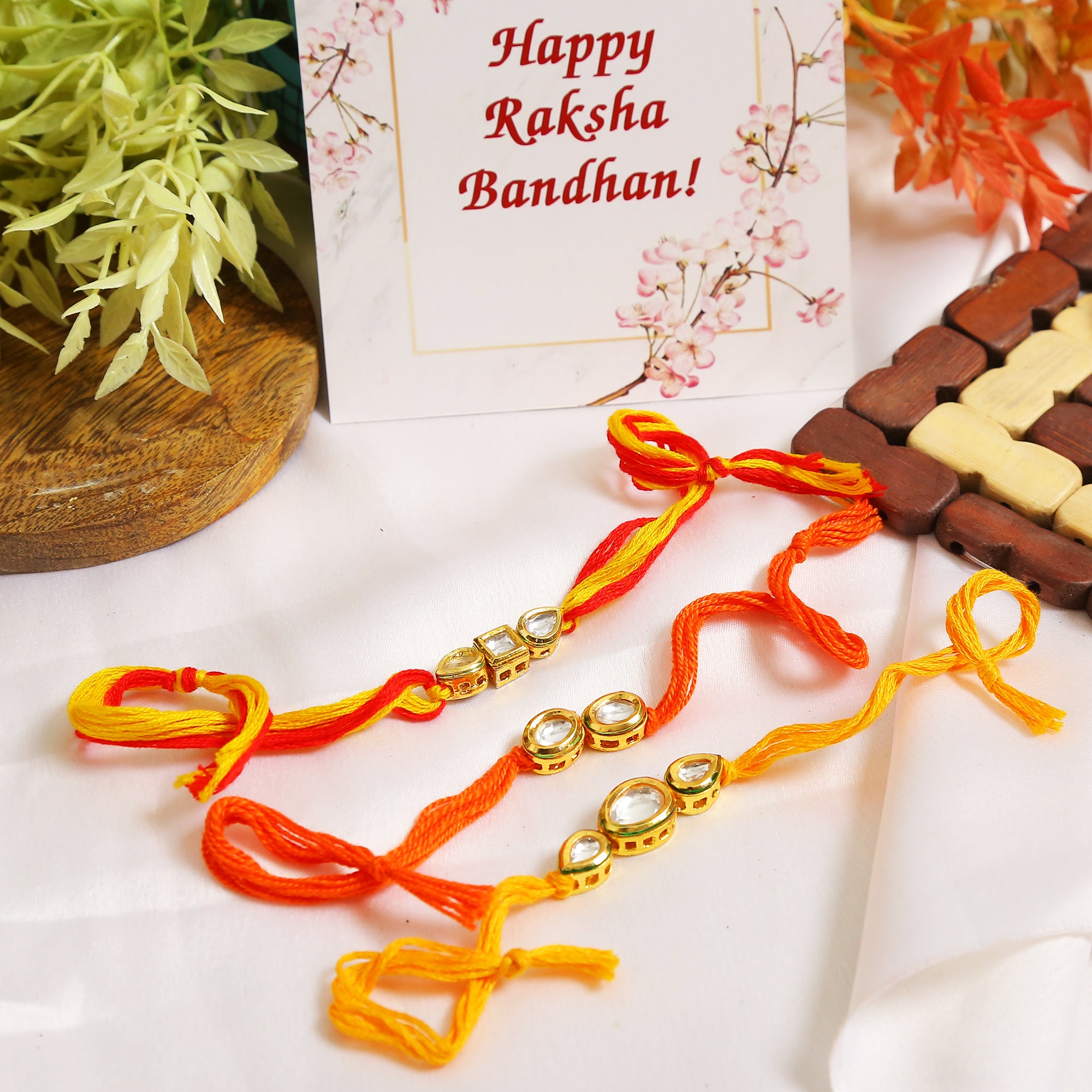 Kundan Handmade Rakhi- Set Of 3