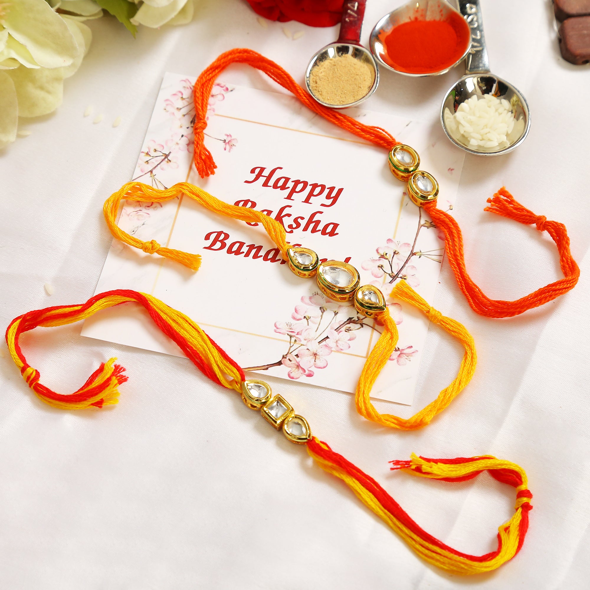 Kundan Handmade Rakhi- Set Of 3