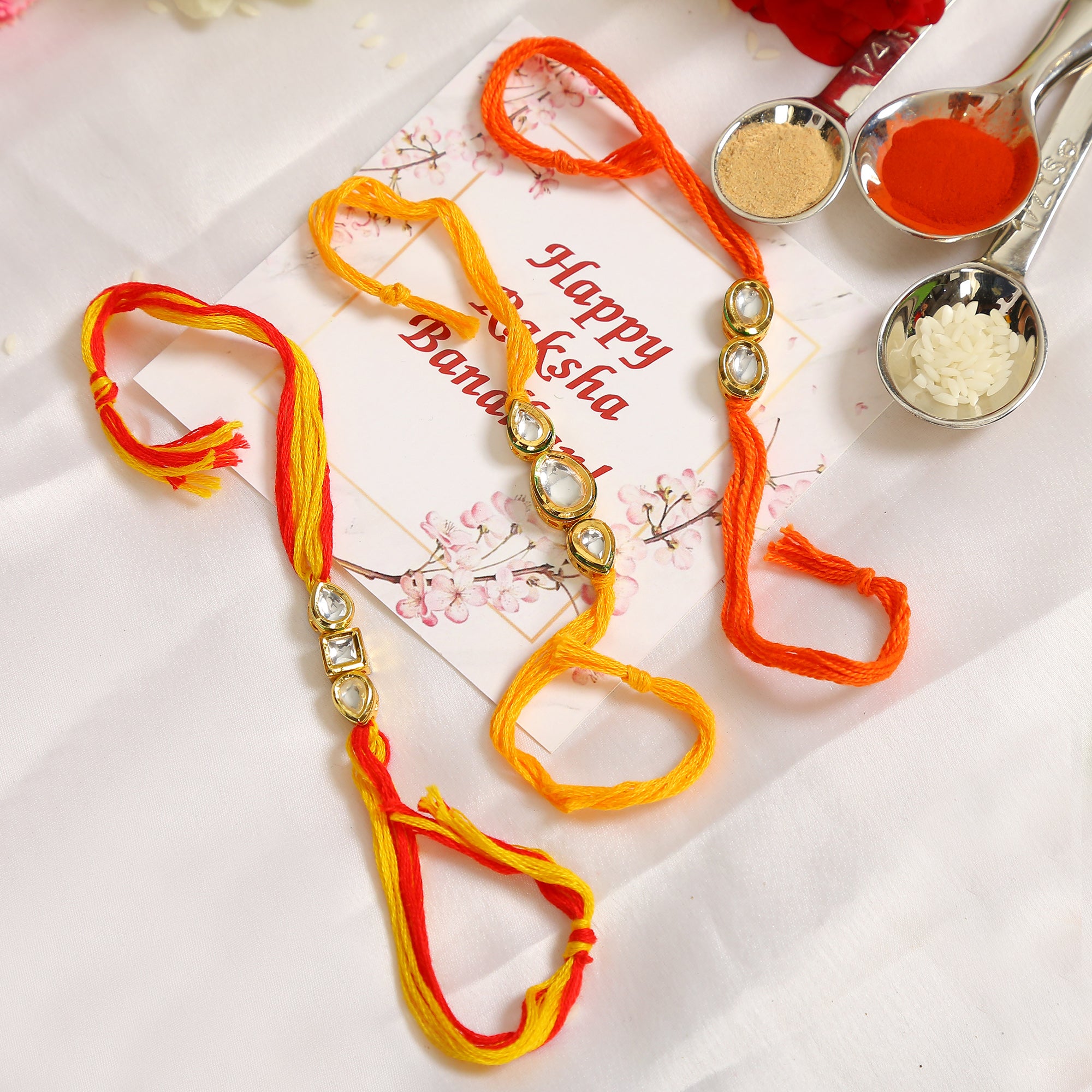 Kundan Handmade Rakhi- Set Of 3