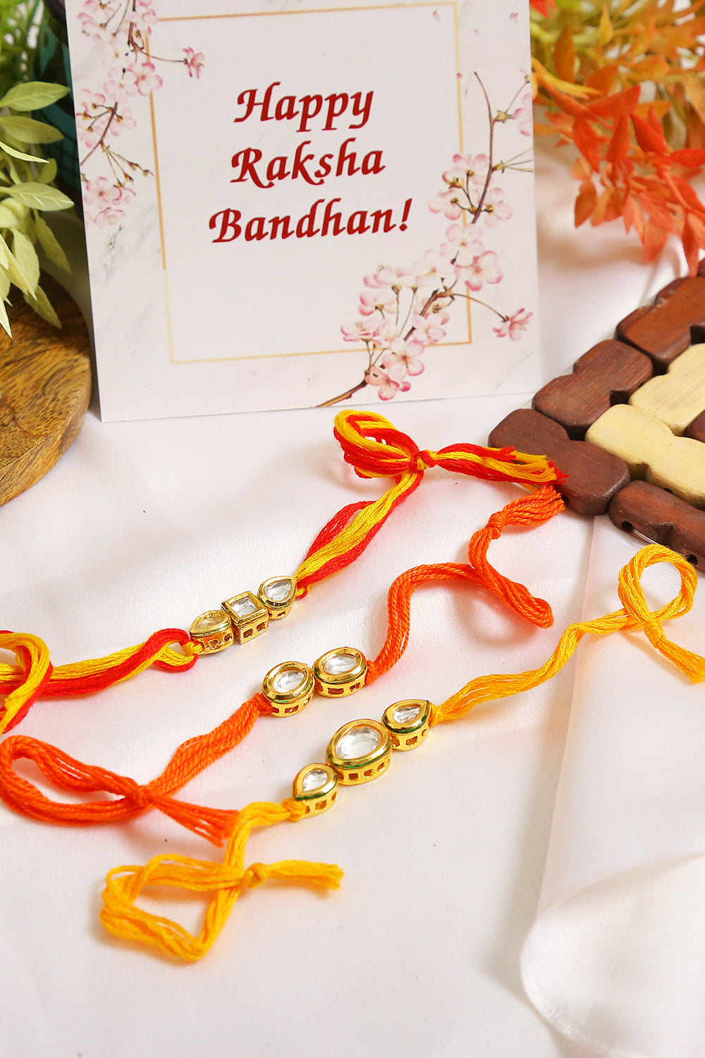 Kundan Handmade Rakhi- Set Of 3