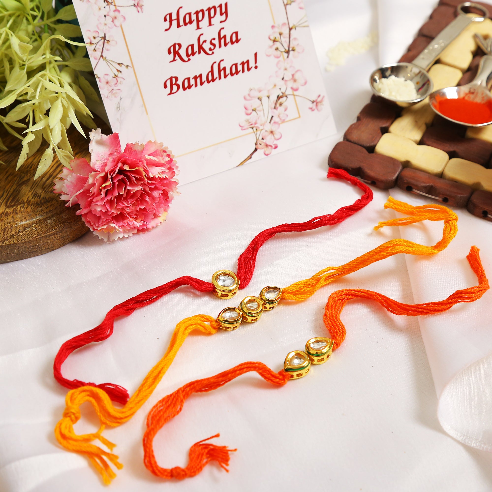 Kundan Handmade Rakhi- Set Of 3