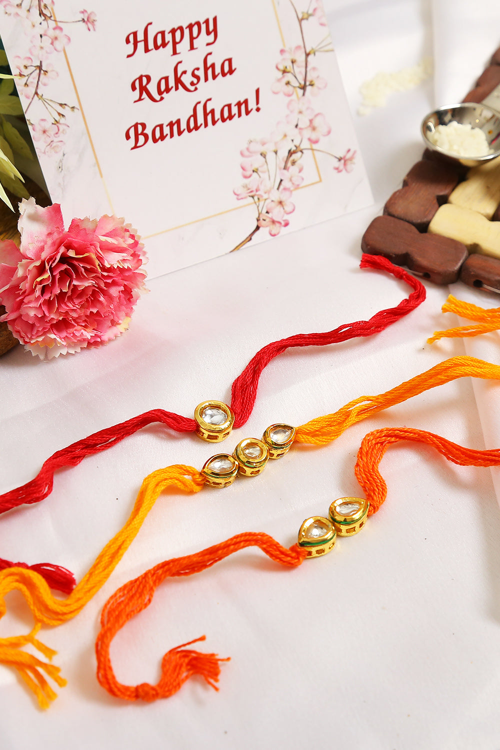 Kundan Handmade Rakhi- Set Of 3